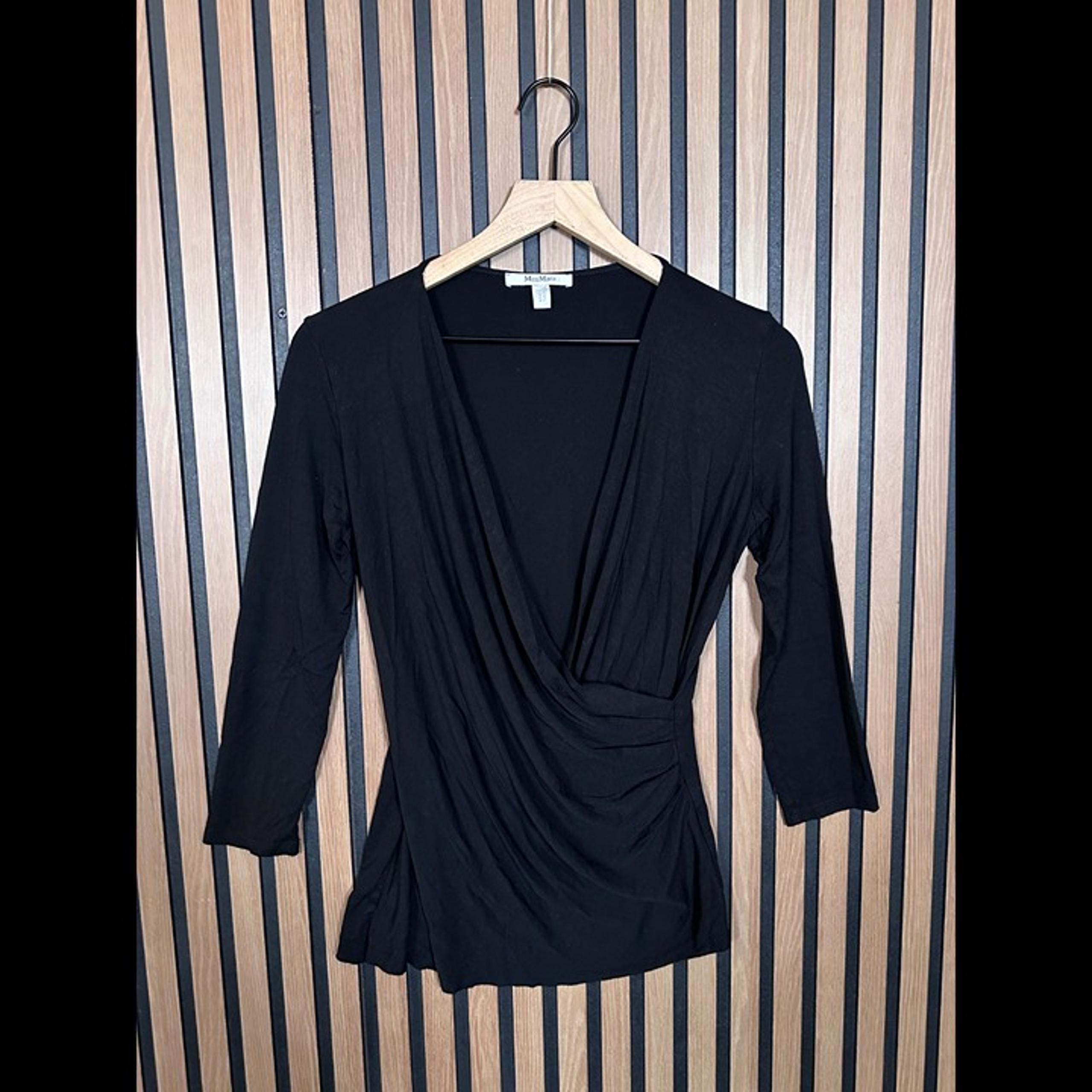 Max Mara Top M / L Womens Black 3/4 Sleeve Asymmetrical Jersey Fabric Stretch