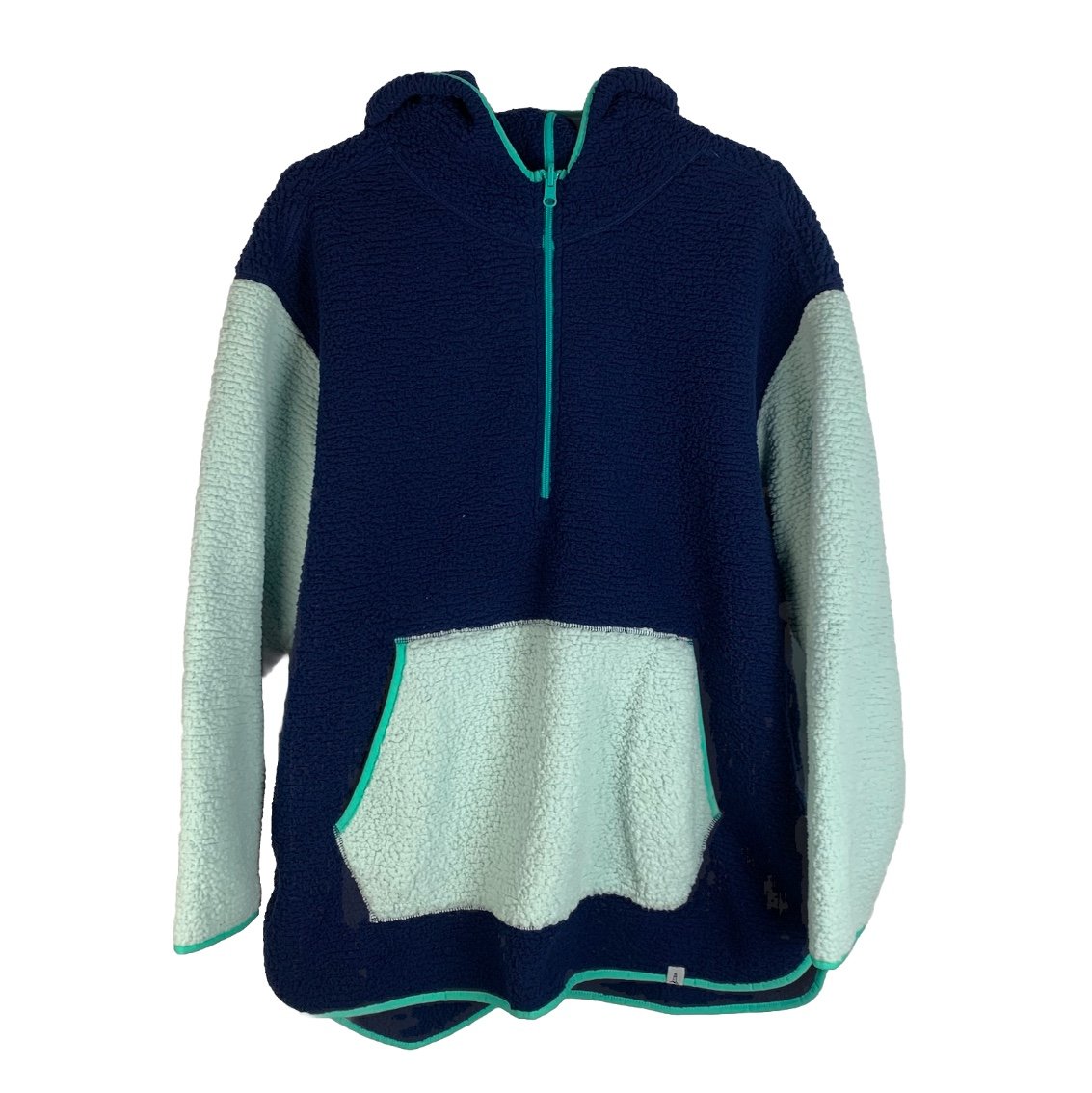 Lands End Cozy Fleece Hoodie 1/2 Zip Pockets Oversized Women’s Plus Sz 1X Blue
