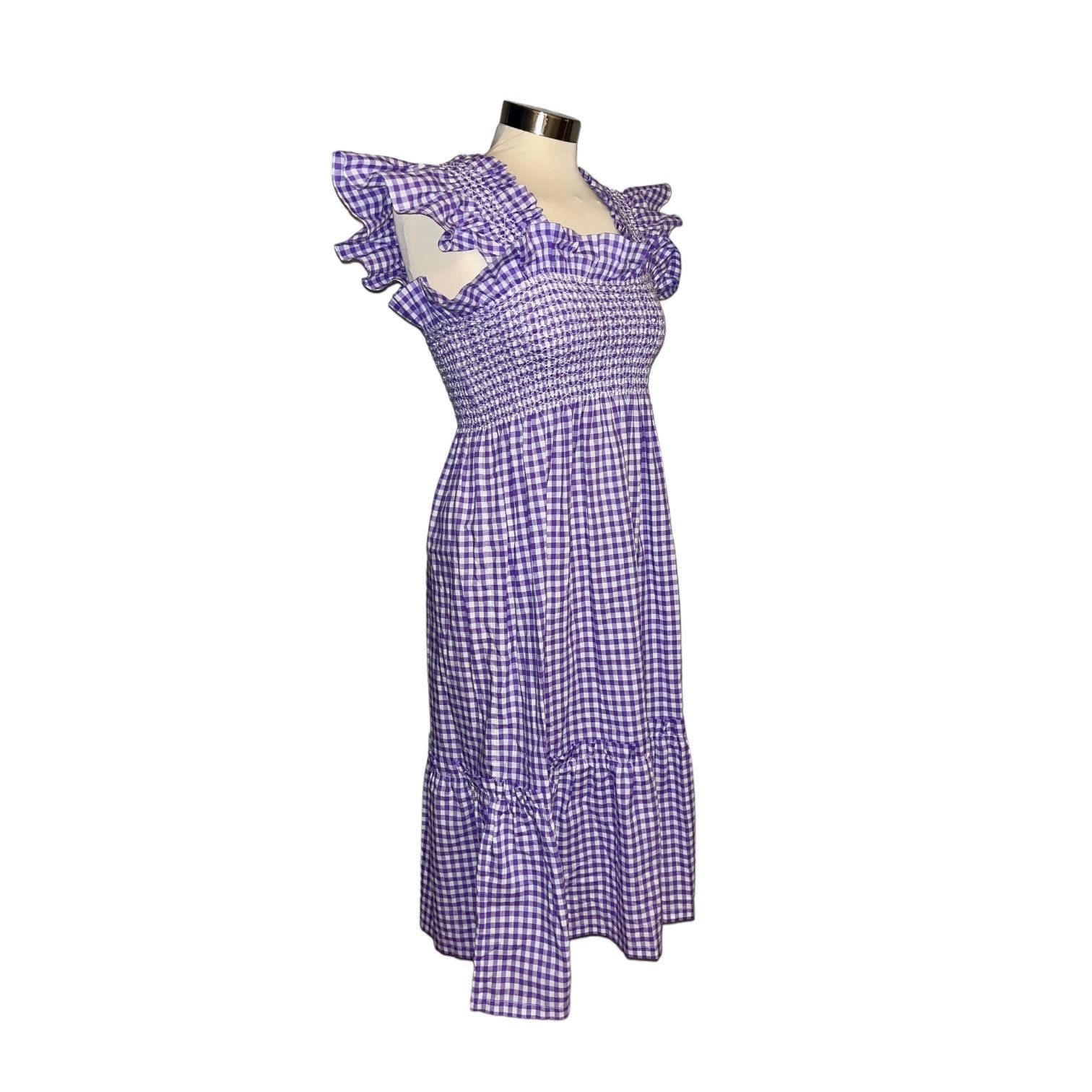 Lindsey Thornburg Gingham Plaid Dress Cotton Cottagecore Smocked S