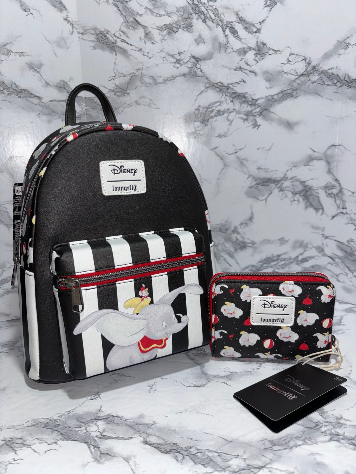 SET Loungefly Disney Dumbo Circus Icons Mini Backpack Wallet