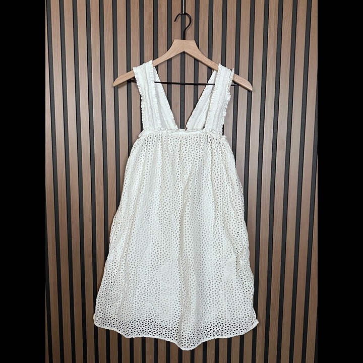 Everlane Dress XS Woens White Eyelet Gown Mini Ruffled Popover Tank Square Neck