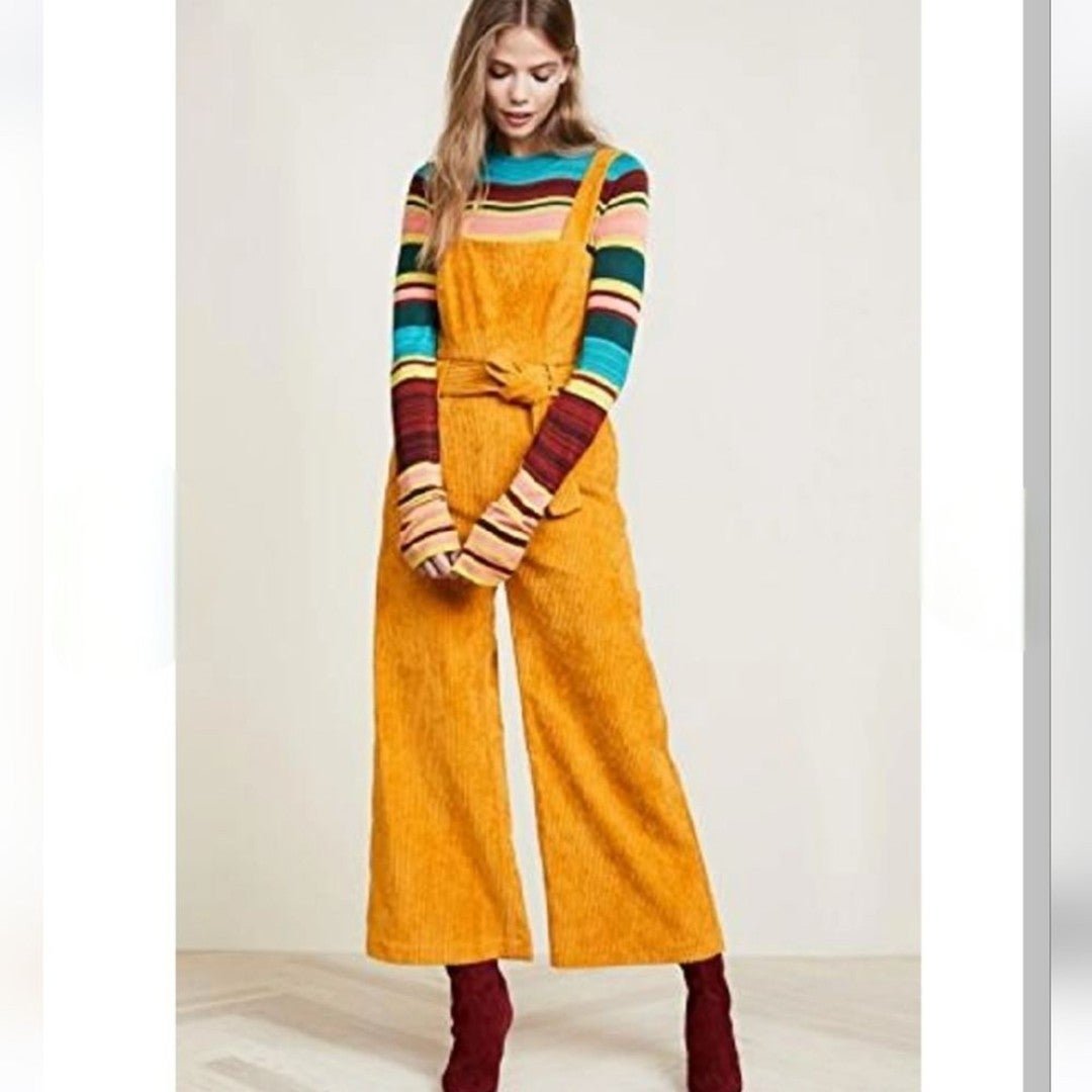 New Mara Hoffman Idola Corduroy Overall Jumpsuit In Mustard Size 2