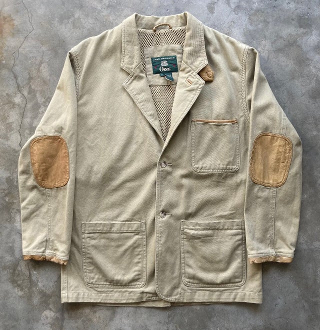 Vintage Orvis Men's Cotton Twill/Leather Zambezi Safari Jacket/Blazer