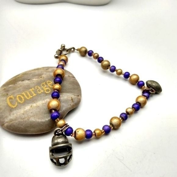 Sterling vintage football beaded charm bracelet sports lovers novelty jewelry