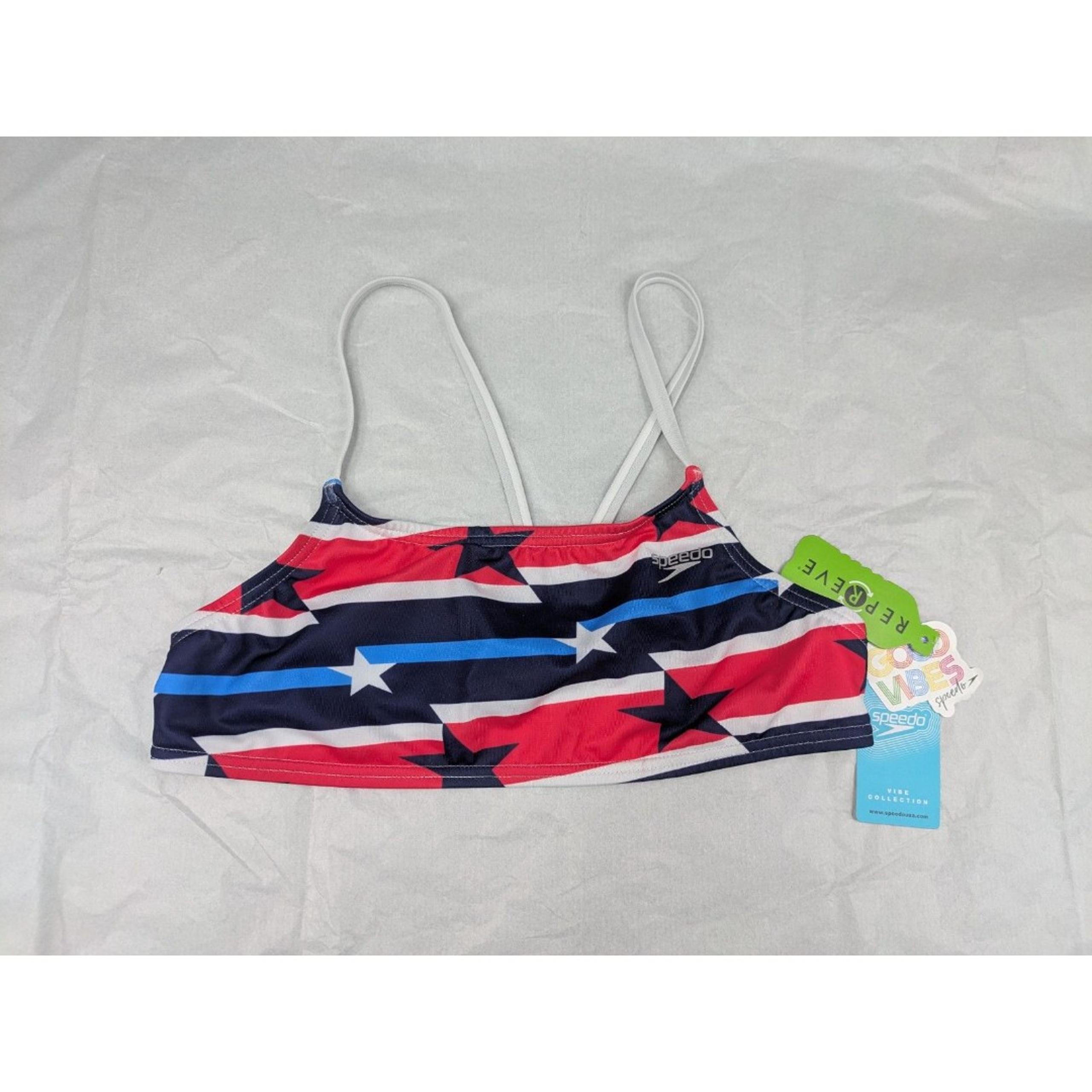 NWT Speedo Women's size Large Red White Blue Stars Print Strappy Bikini Top