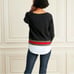 Stella and dot 2 in 1 pullover black striped sweatshirt varsity sweater Size M