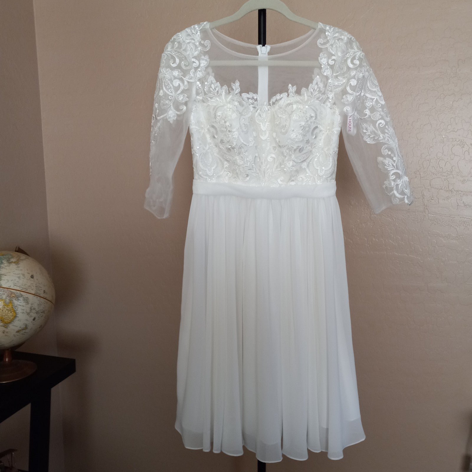 JJ's House A-Line Knee-Length Chiffon Lace Wedding Dress With Sequins