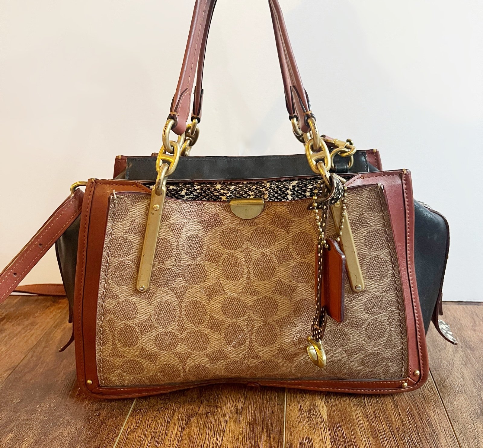 Coach Dreamer Crossbody Brown Signature Python Leather Burgundy satchel bag tote