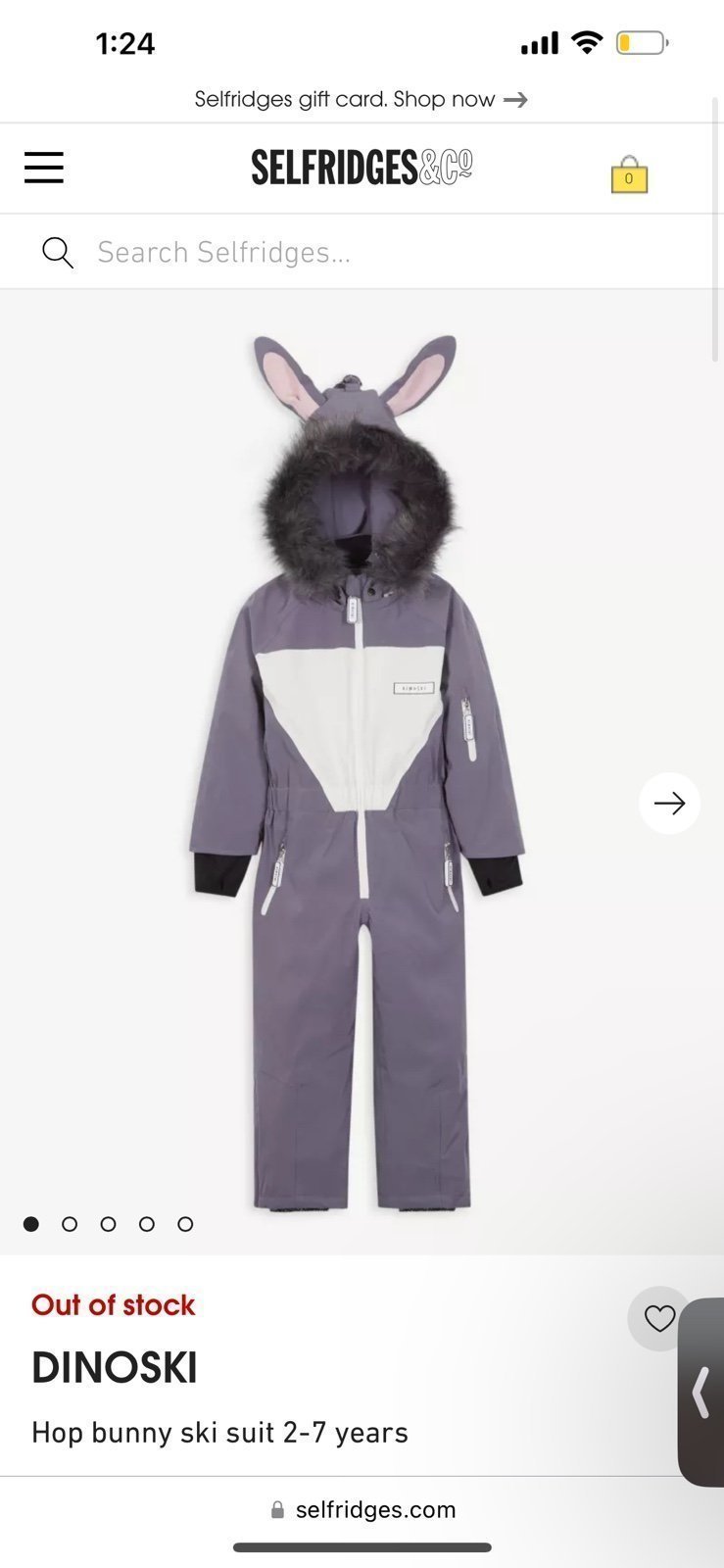 Dínoski bunny ski suit size 3-4 years