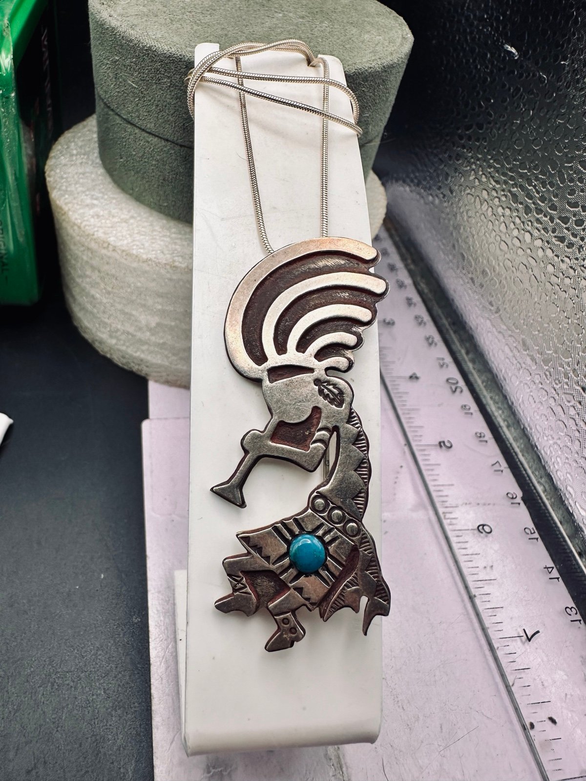 Vintage Sterling LARGE Panteah Kokopelli Pendant/pin with chain
