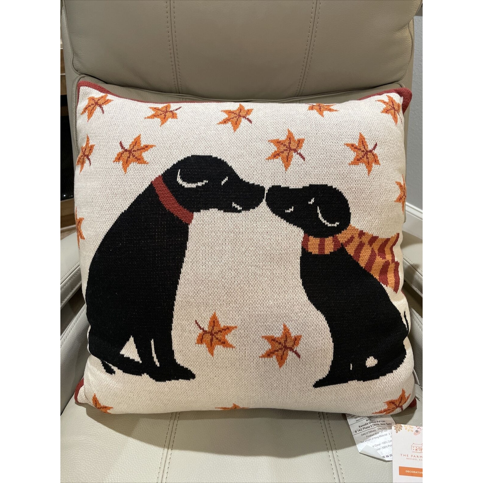 BLACK LAB DOGS w/ Fall Leaves 20x20” Pillow Harvest Autumn Labrador Retriever