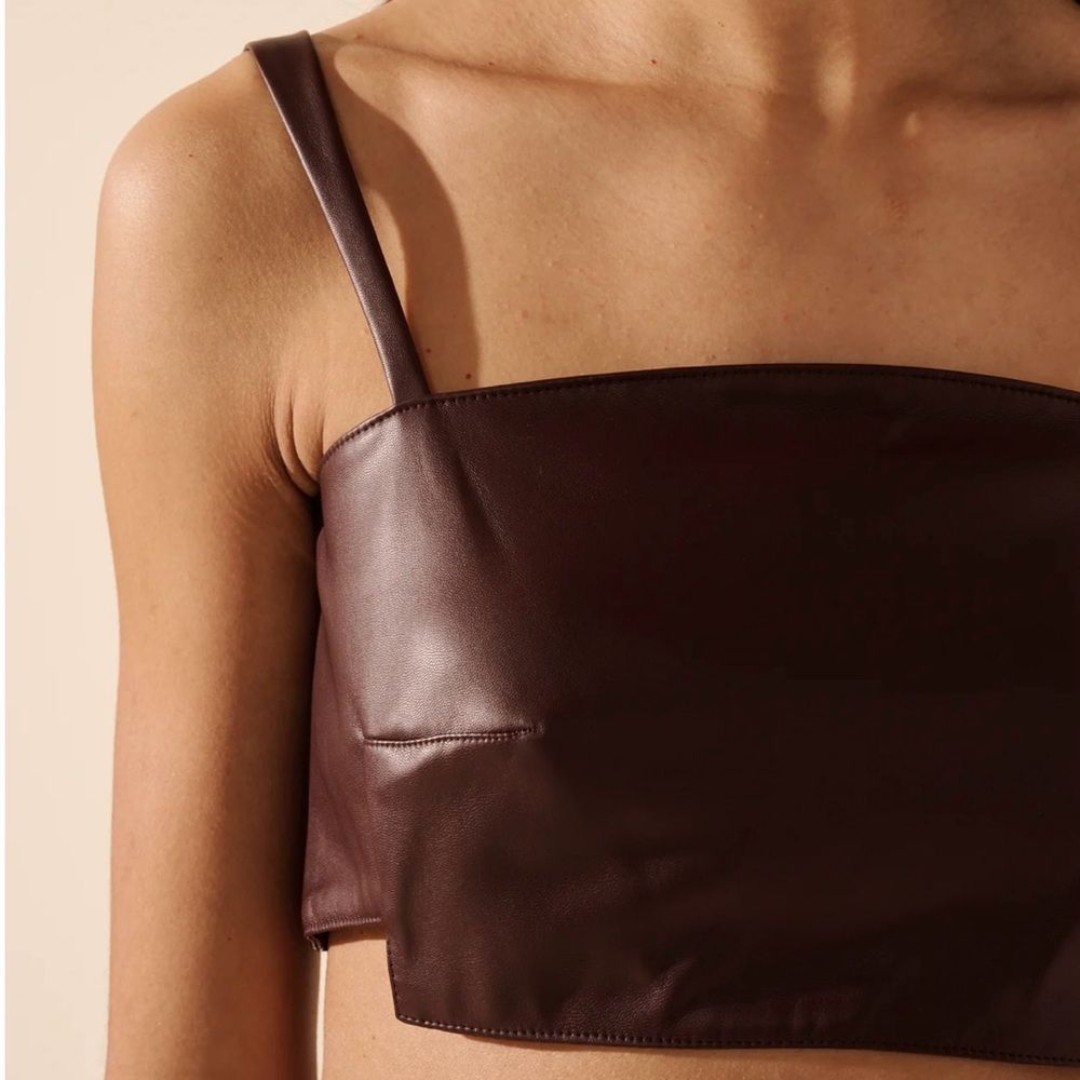 Oscar The Collection NWT Khloe Top Size 6 Brown Eco-Leather Cropped Top Euro 36