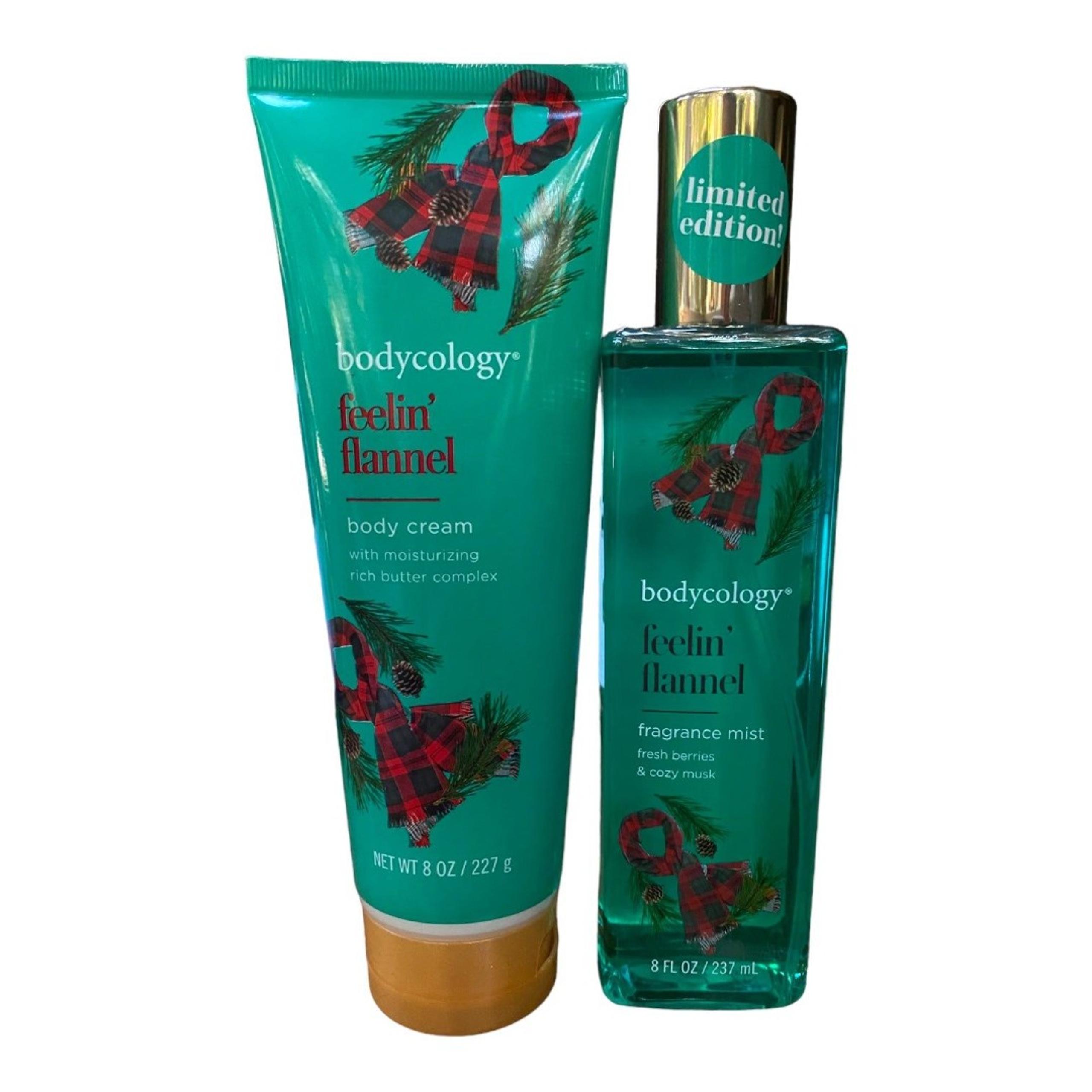Bodycology FEELIN' FLANNEL Body Cream 8 oz. and Fragrance mist 8 fl.oz set