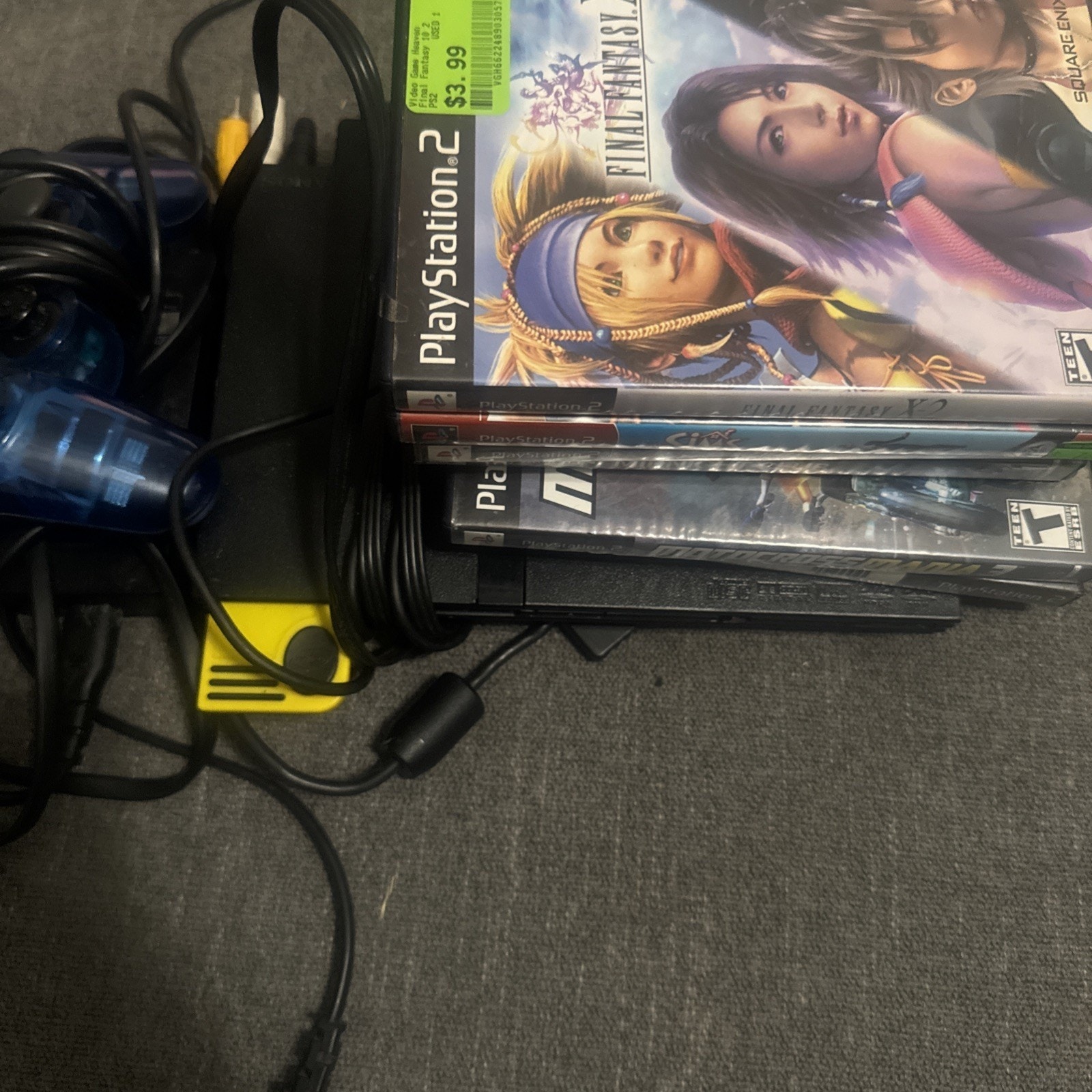 Sony PlayStation 2 PS2 Slim Black Console Bundle Lot 8 Games! Tested!