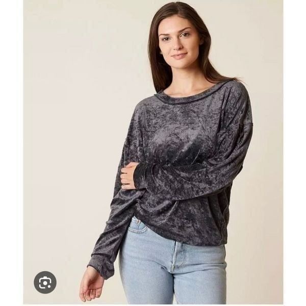 We The Free People Crushed Velvet Sweatshirt Dark Grey M