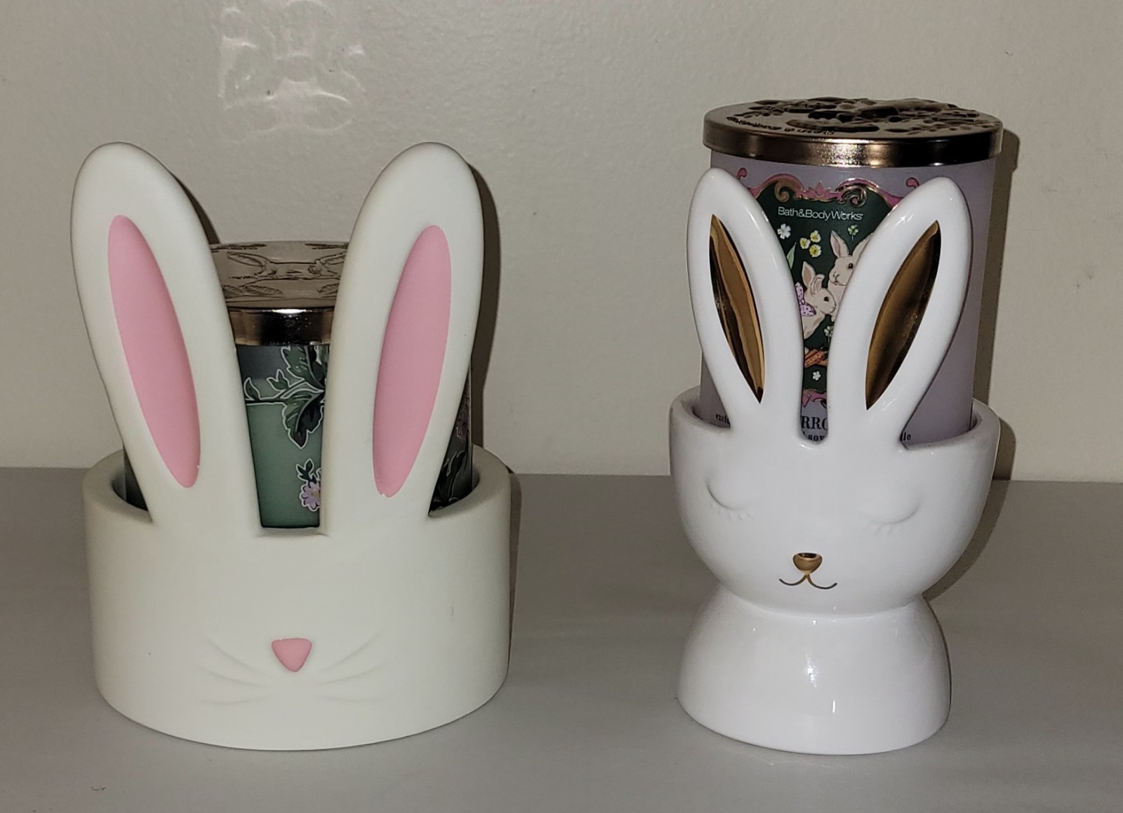 Bath and body works Bunny Ears candle holders and 2 Sweet Carrot Cake candles