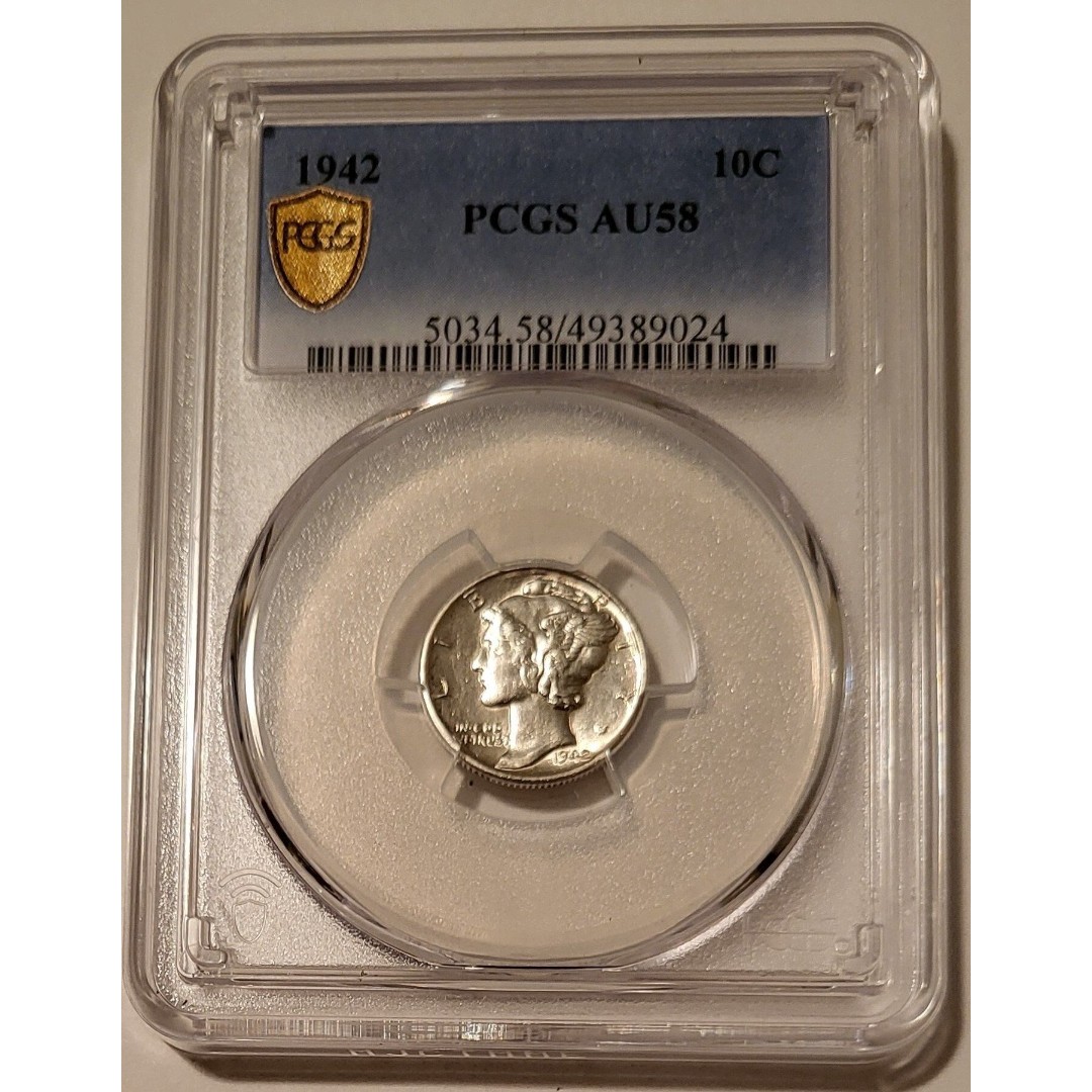 1942 Mercury Dime AU58 PCGS GSH