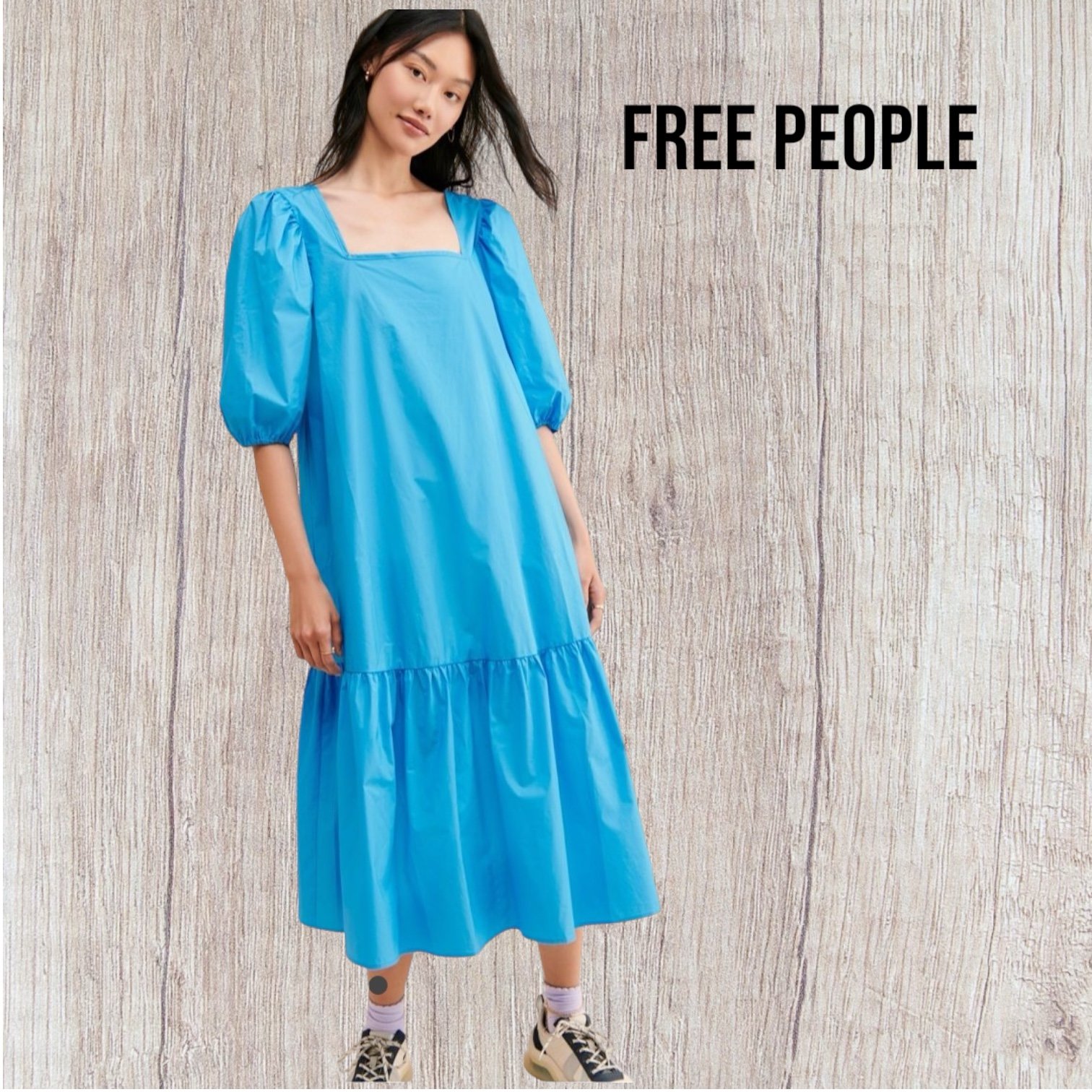 FreePeople Elegant Blue Puff Sleeve Cotton Dress