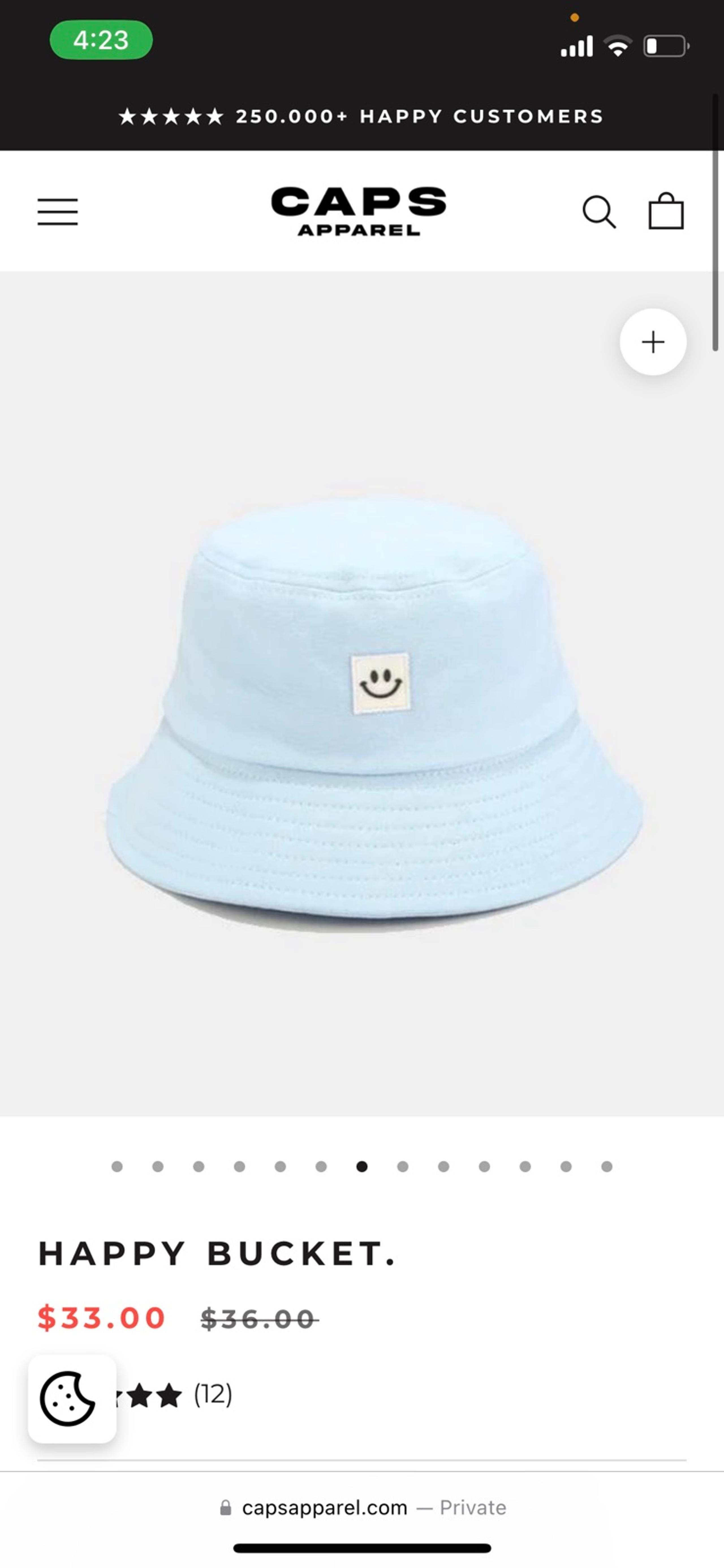 Caps light blue bucket hat with smiley face patch on the front