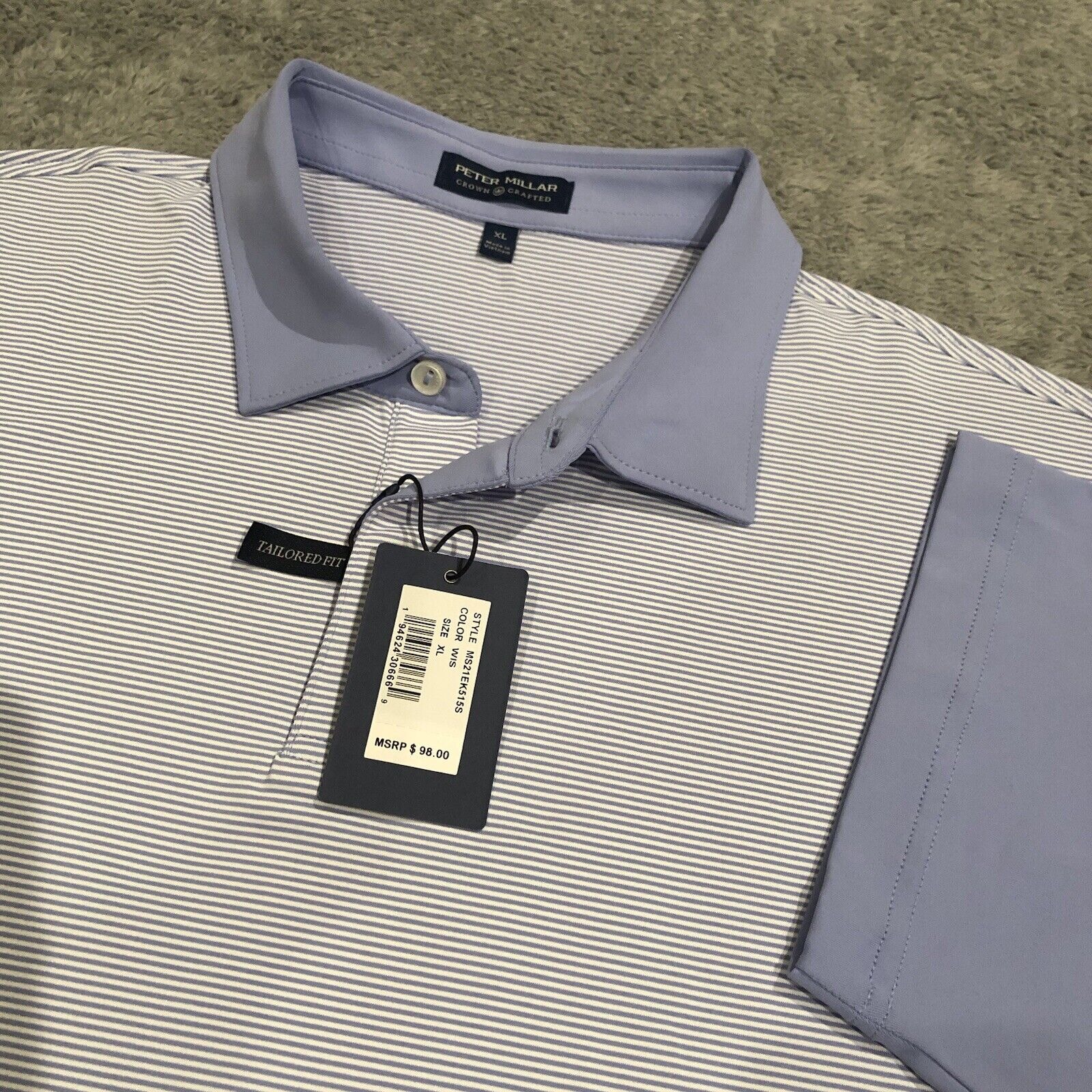 Peter Millar Crown Crafted Men's XL Stripe Performance Jersey Polo Tailored Fit