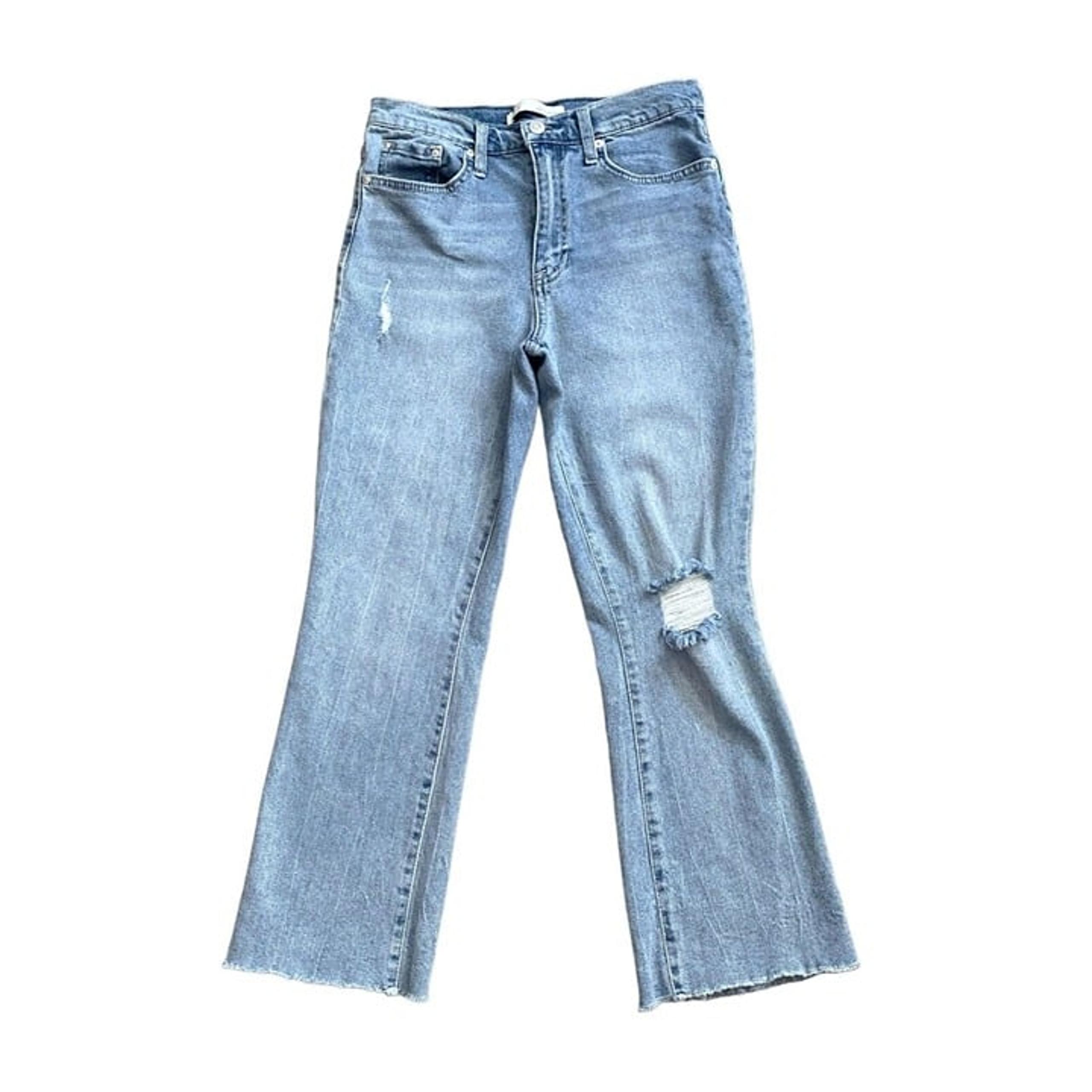 ELLA MOSS Womens Size 27 Destroyed Ripped High Waist Crop Flare Blue Jeans