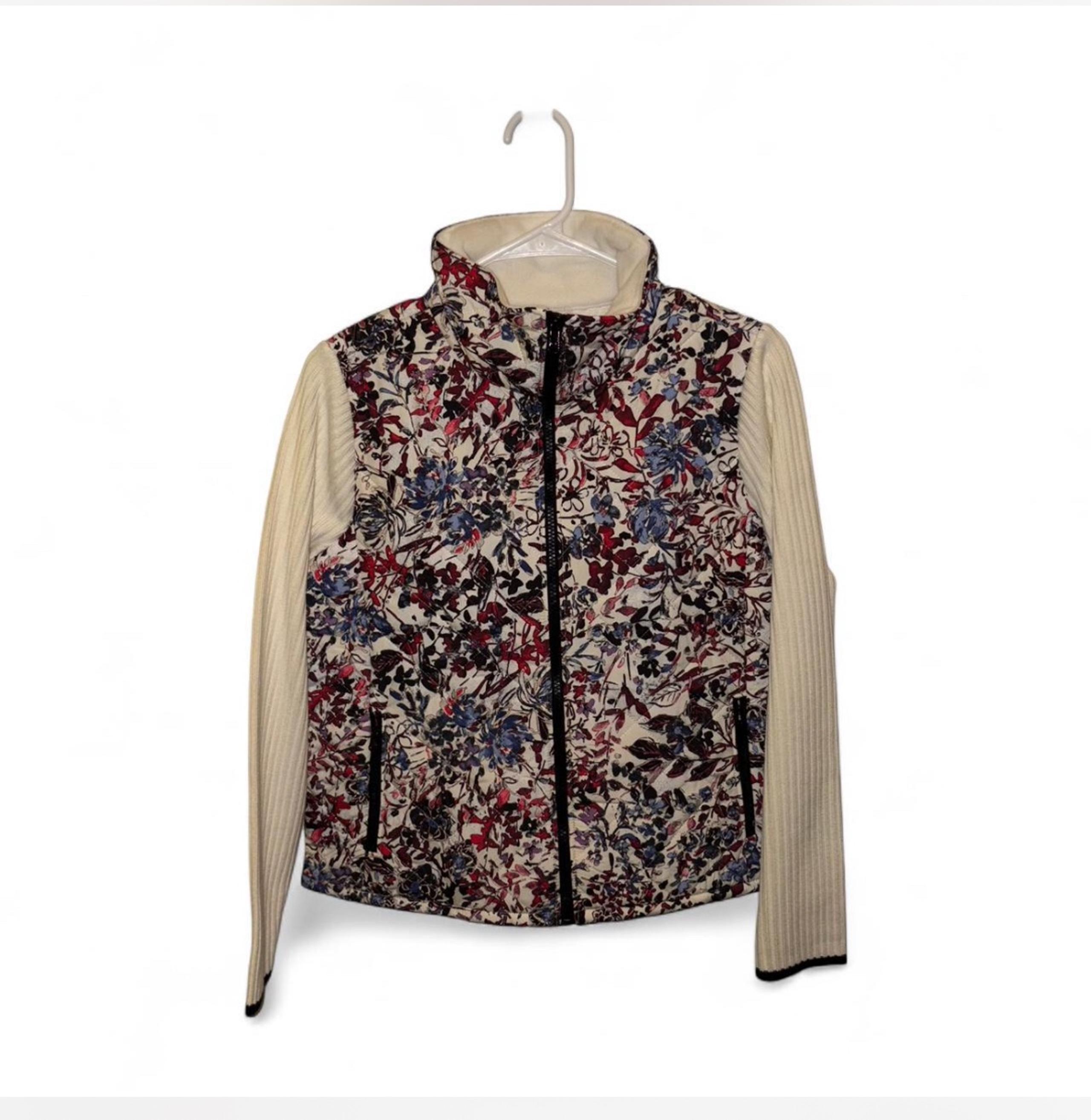 Talbots Cream and multi-colored floral zip-up sweater vest