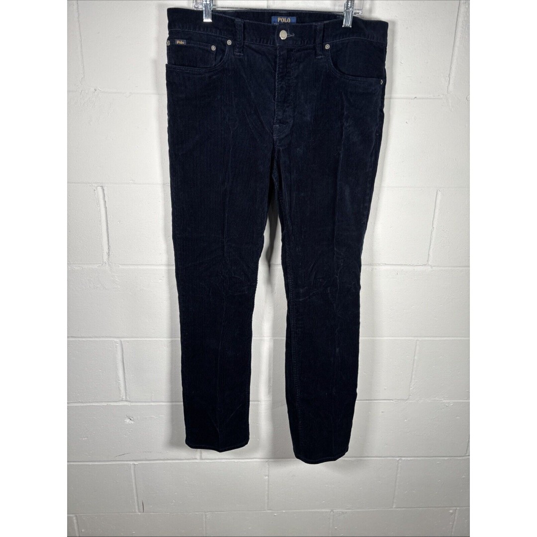 Polo Ralph Lauren Varick Slim Straight Corduroy Pants Mens 36 X 32 Blue Cotton