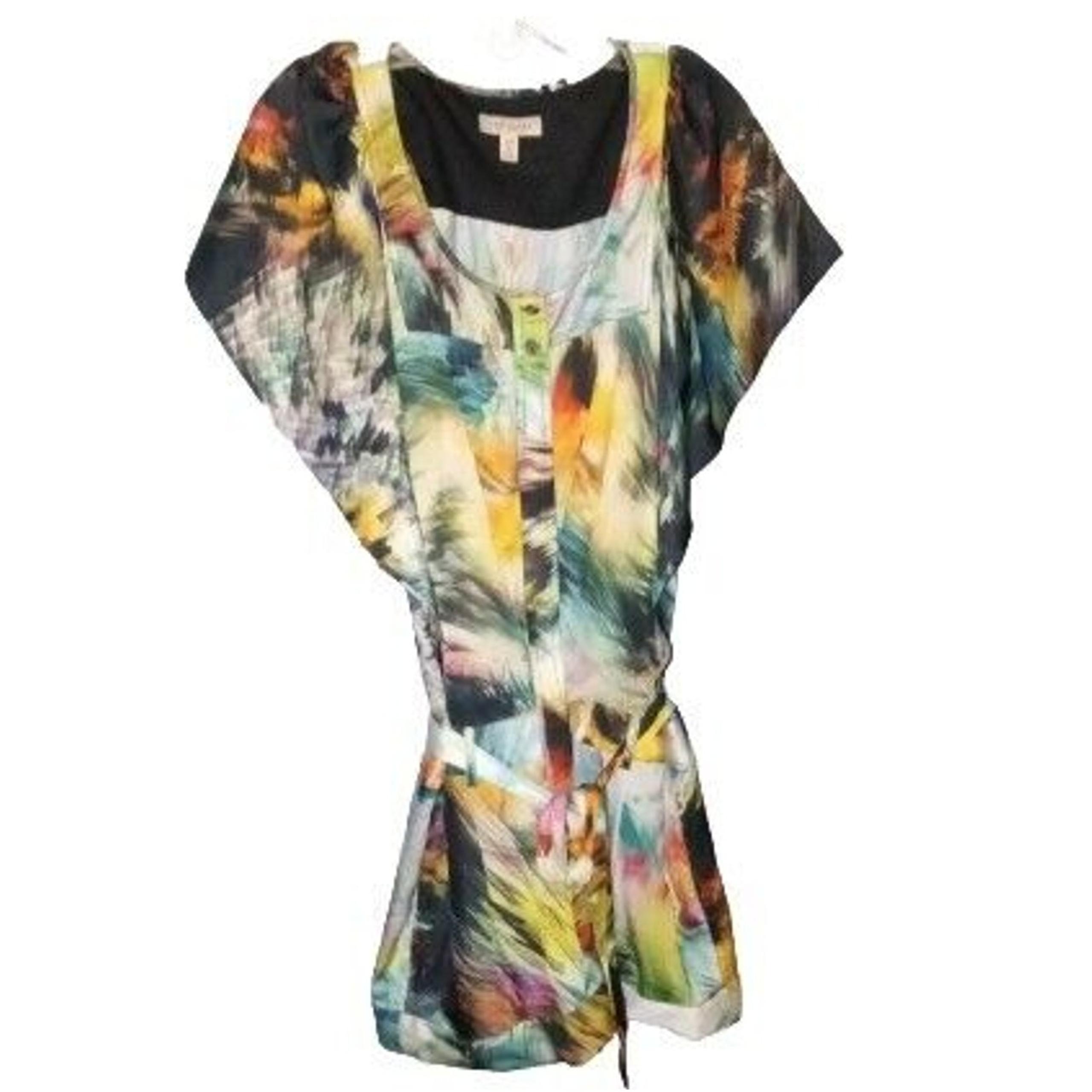 Ted Baker Women's Multicolor Abstract Satin Belted Romper 2 Tropical Art To Wear