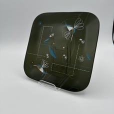 1960's Mid Century Modern Black Smoked Glass Hummingbirds & Bees Plate 7