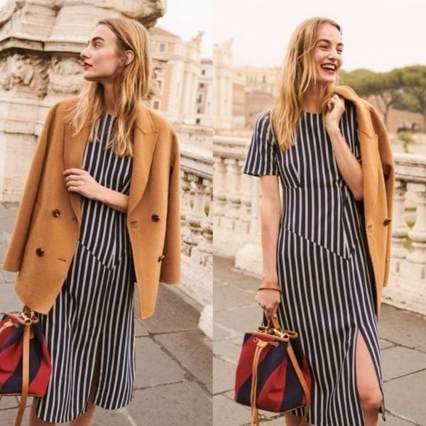 Boden Striped Asymmetric Midi Dress 4R