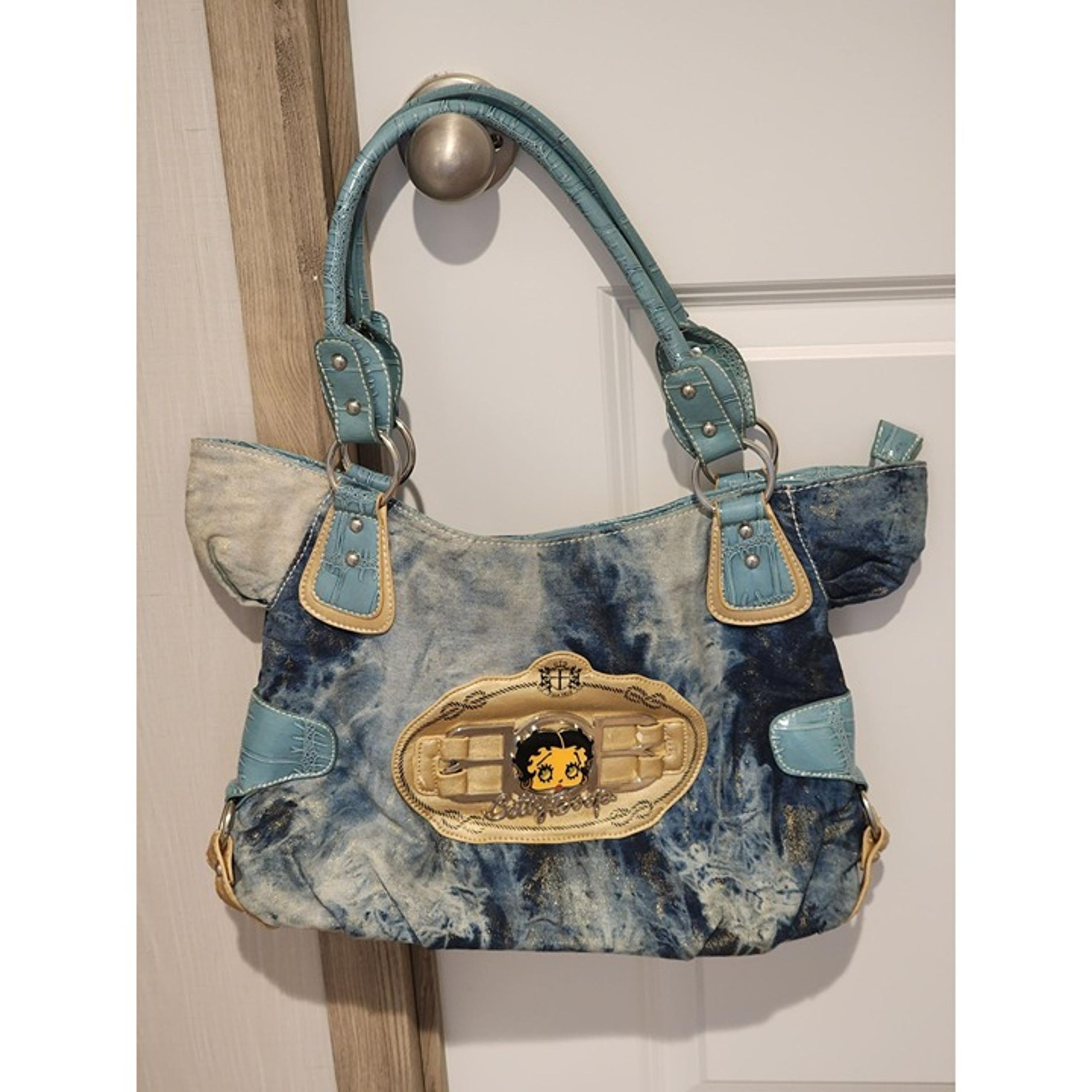 2010 Betty Boop Denim & Faux Leather Tote Bag With Inner Pockets