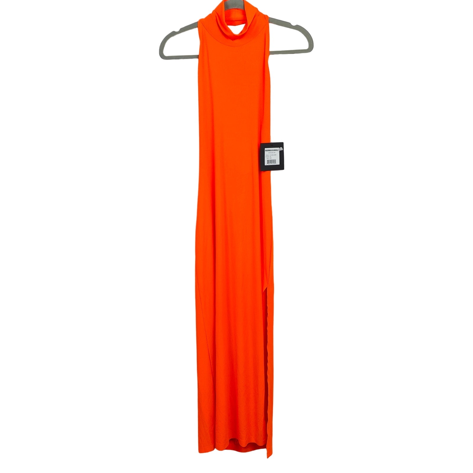 Norma Kamali Halter Turtle Side Slit Gown Womens Medium SOS Neon Orange Dress