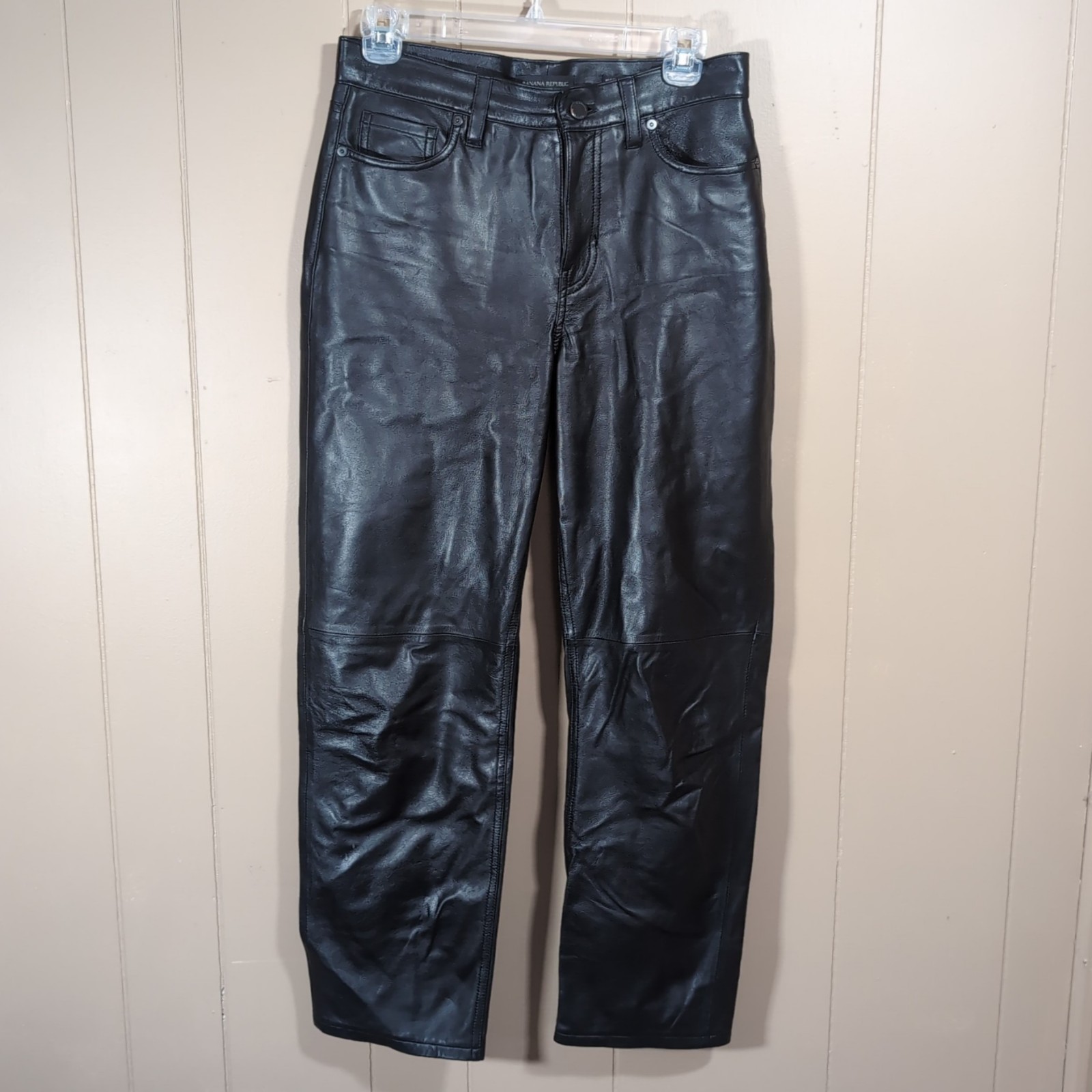 Banana Republic High Rise Straight Lamb Leather Pants Size 26 Black Genuine READ