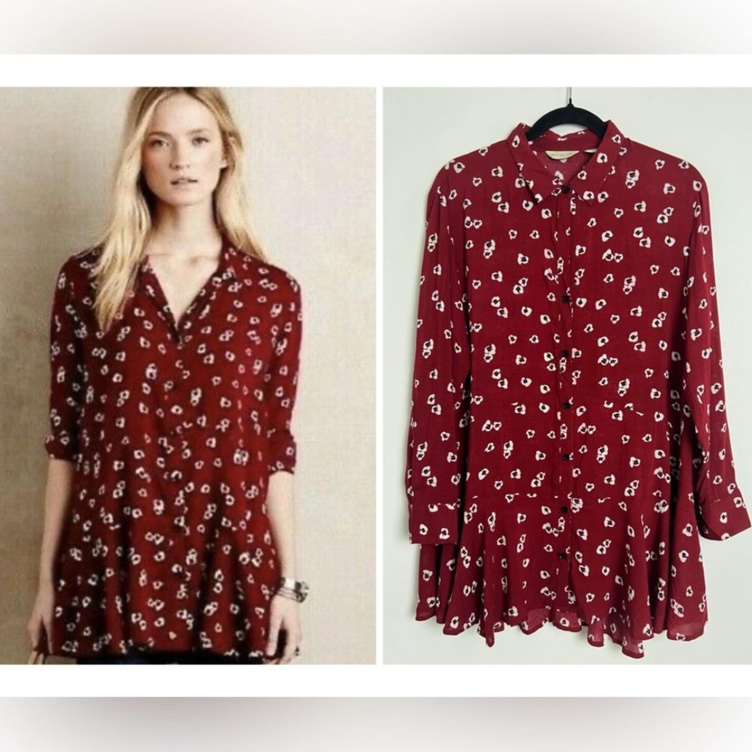 Anthropologie 11 1 Tylho Lakin Red Poppy Floral Flutter Hem Tunic Blouse Top S