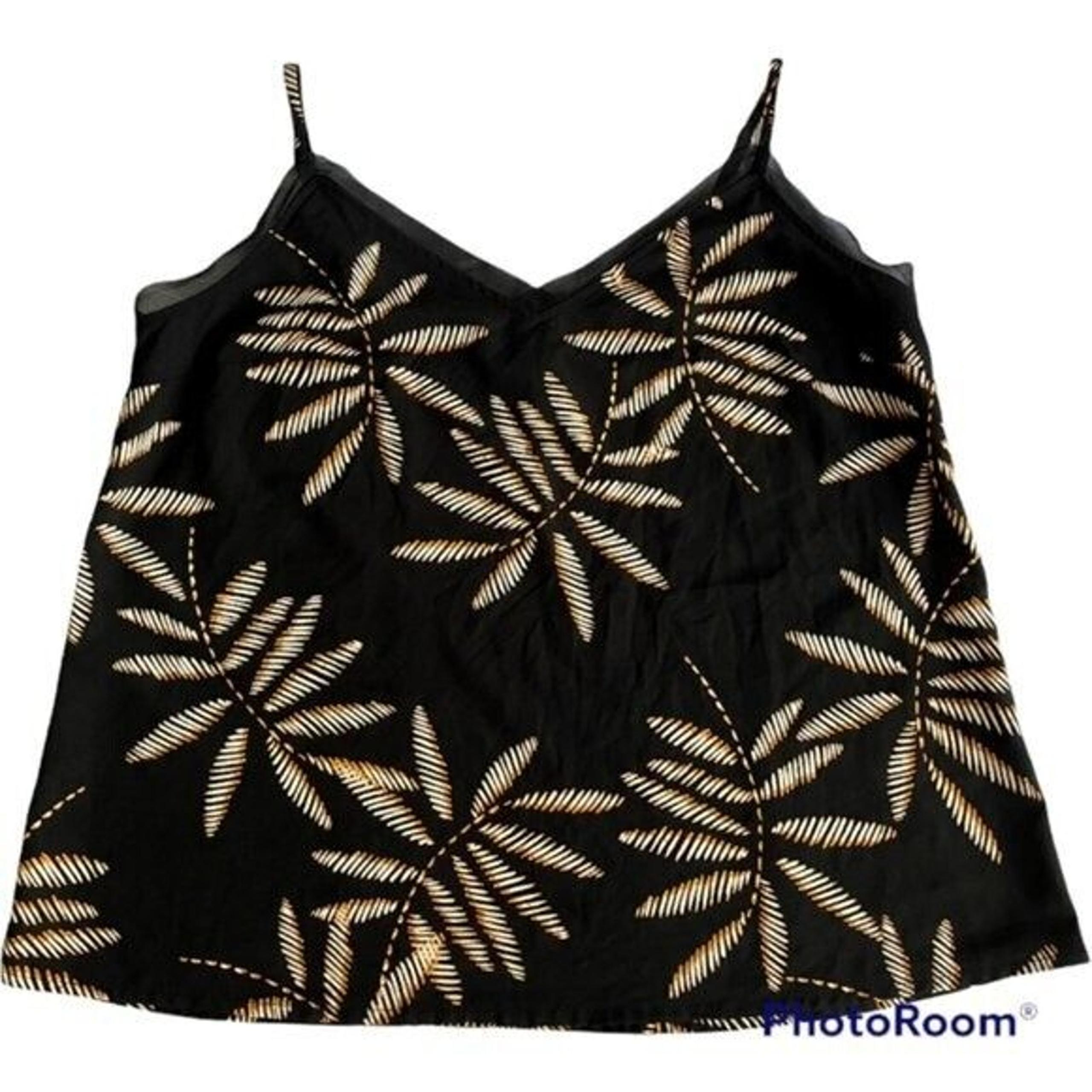 A New Day Camisole Women's Size M Black Tropical Adjustable Straps Vacation
