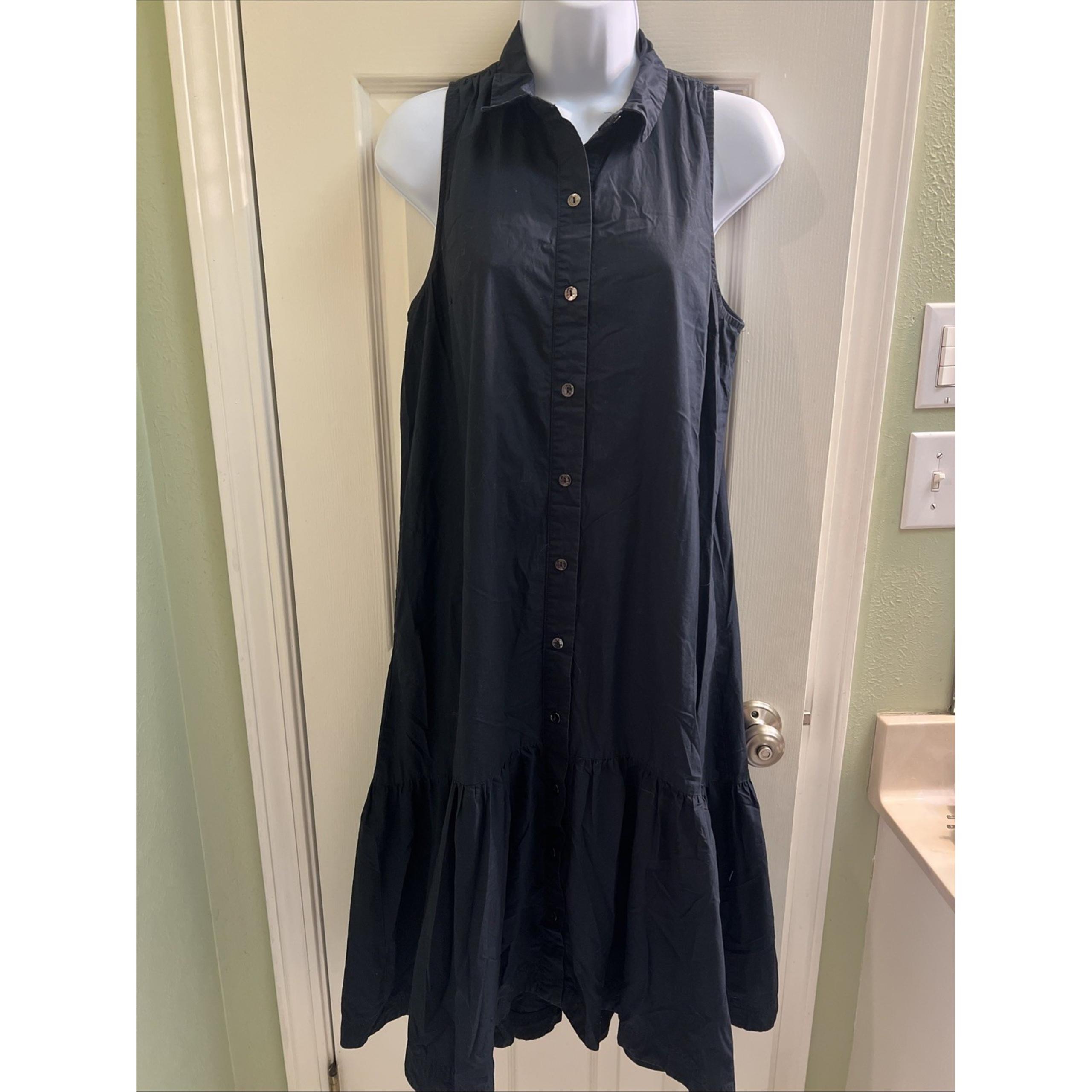 Anthropologie Maeve Paola Flounced Midi Dress Black Sm Sleeveless Pockets Casual