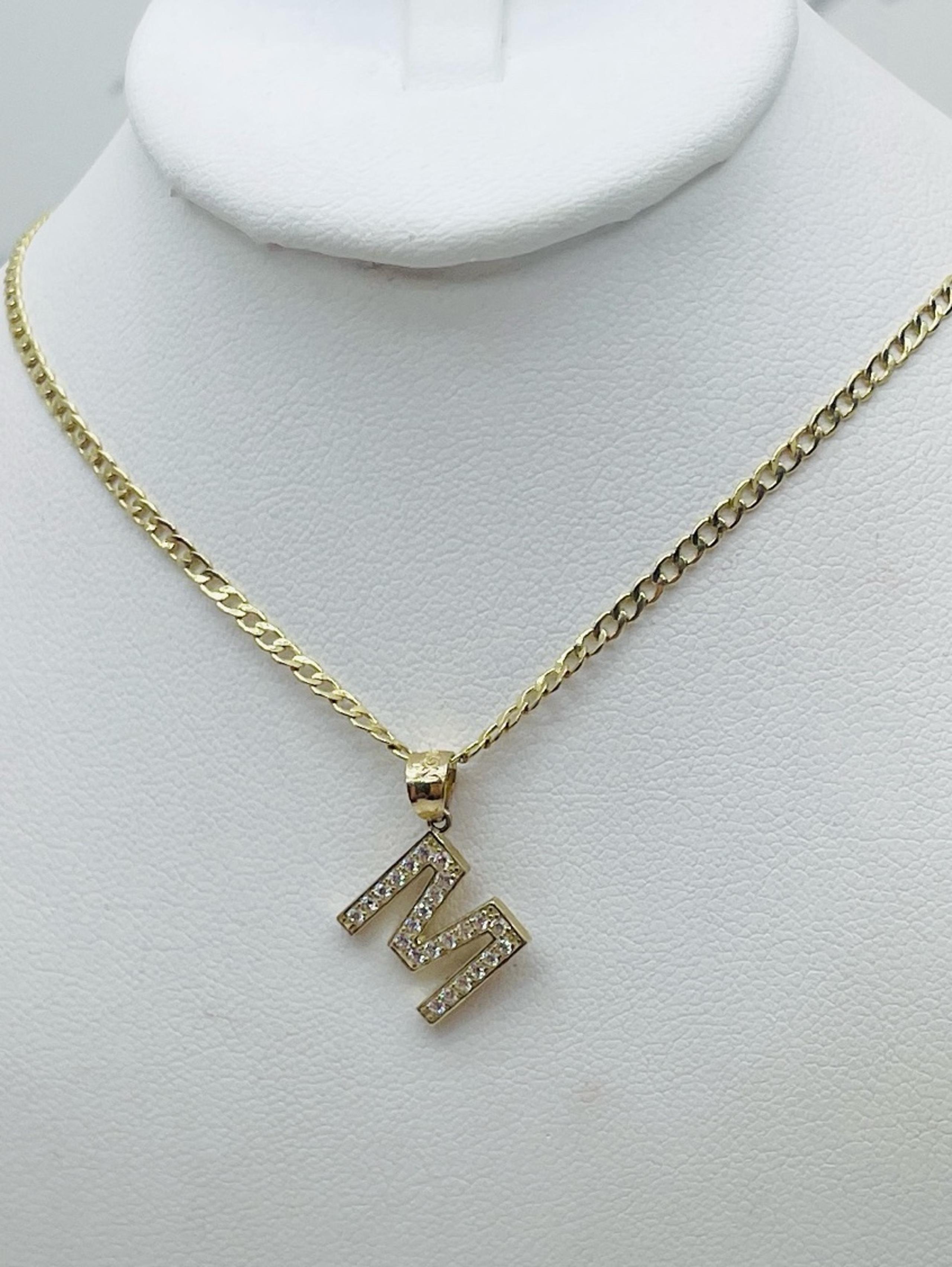 10k gold pendant initial M & Necklace