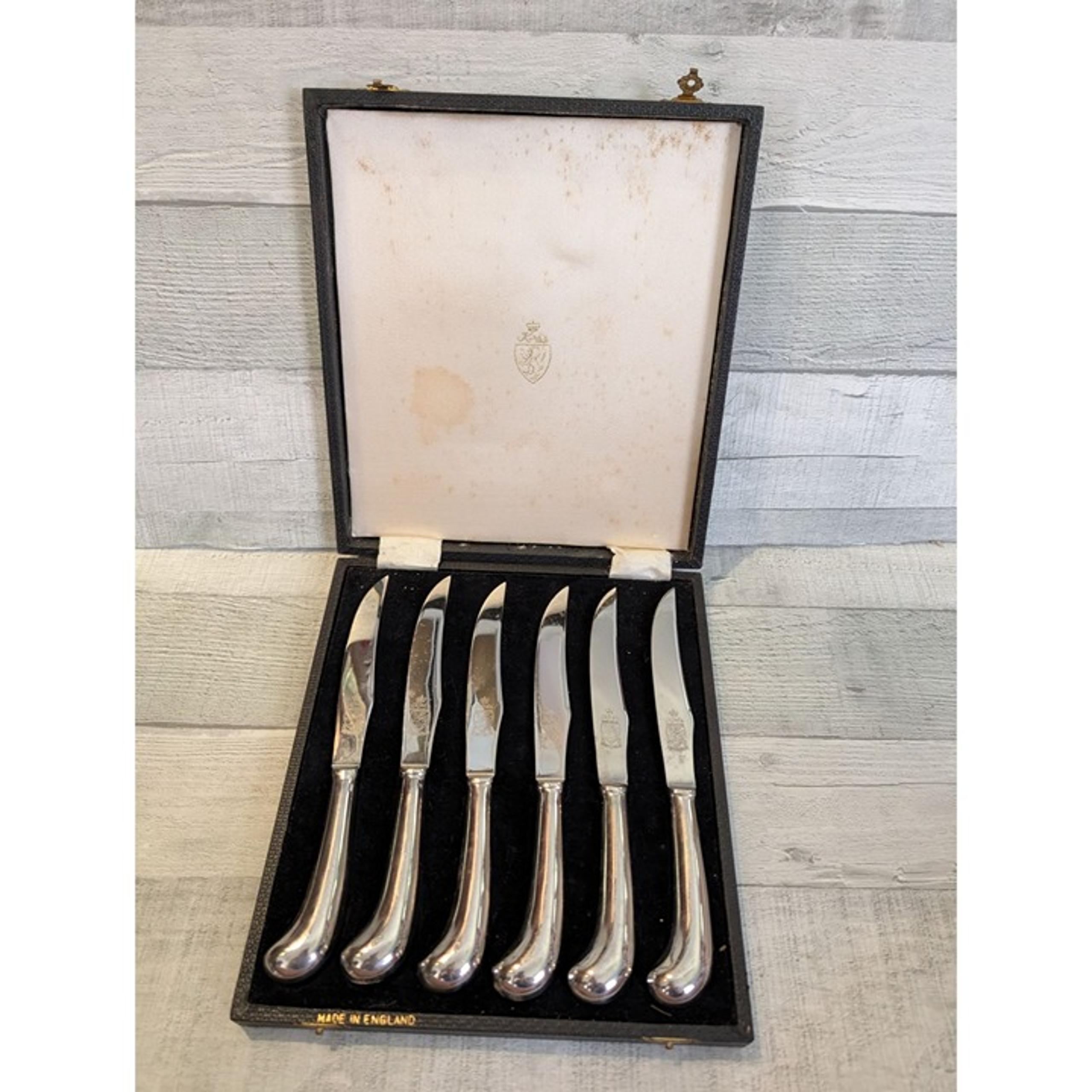 Vintage Kirks Sheffield England Silver-Plated Steak Knives Set Of 6 Presentation