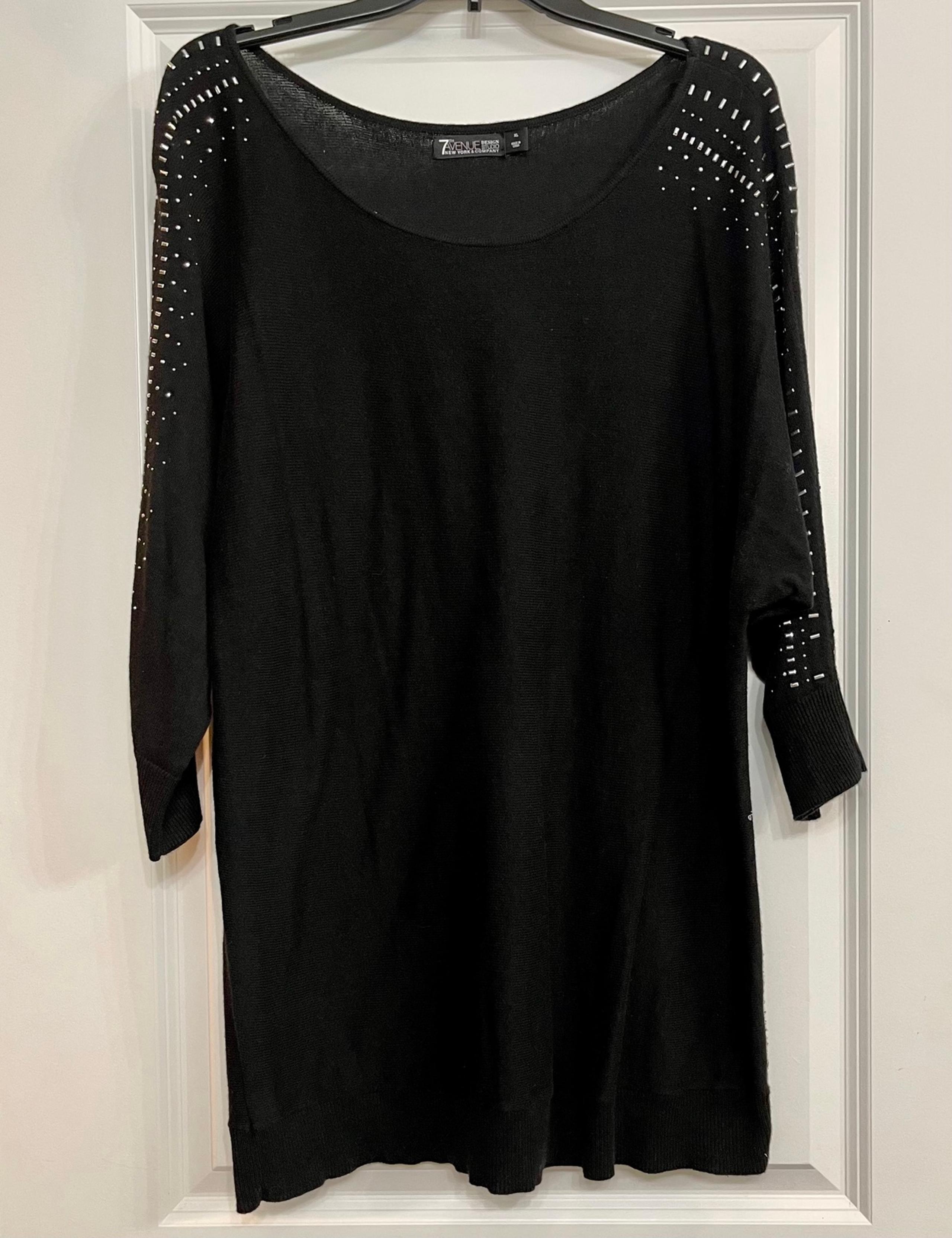 Women’s Black 3/4 Sleeve Sweater With Silver Accents - Size XL