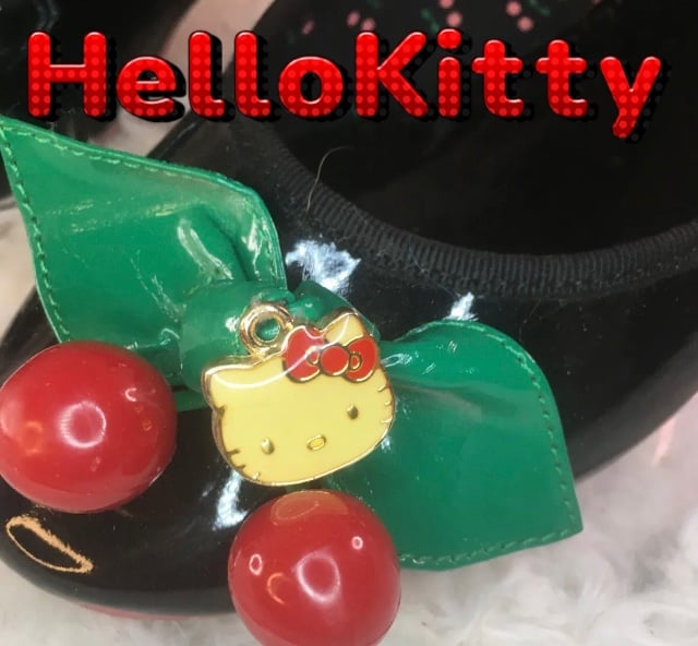 Hello Kitty Patent Black With Cherries And Charm Flats Shoes 7