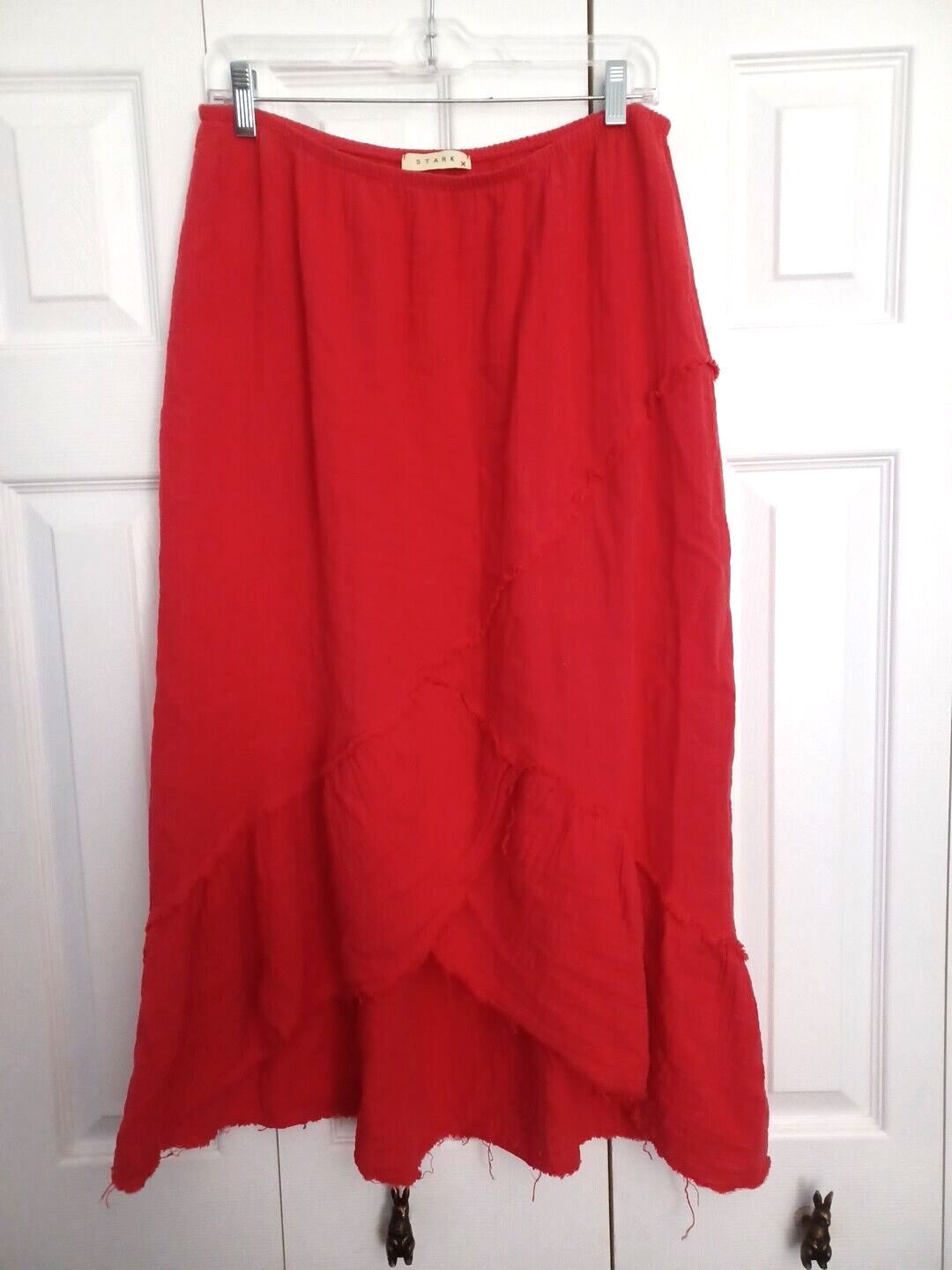 Stark X Women Size Large Midi Skirt Red Gauze 100% Cotton USA Pull On High Low