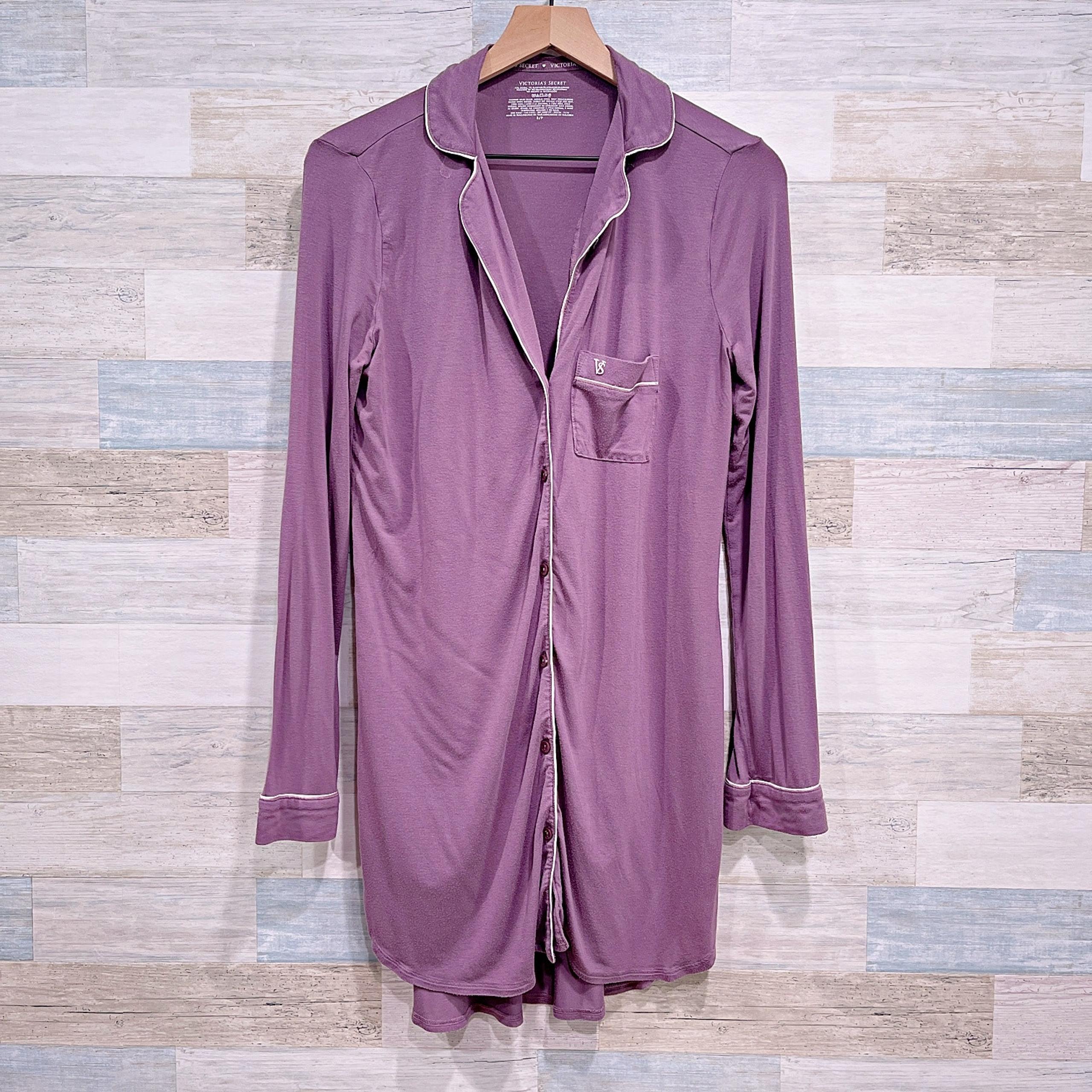 Victorias Secret Tipped Notch Collar Nightshirt Purple Soft Jersey Womens Small