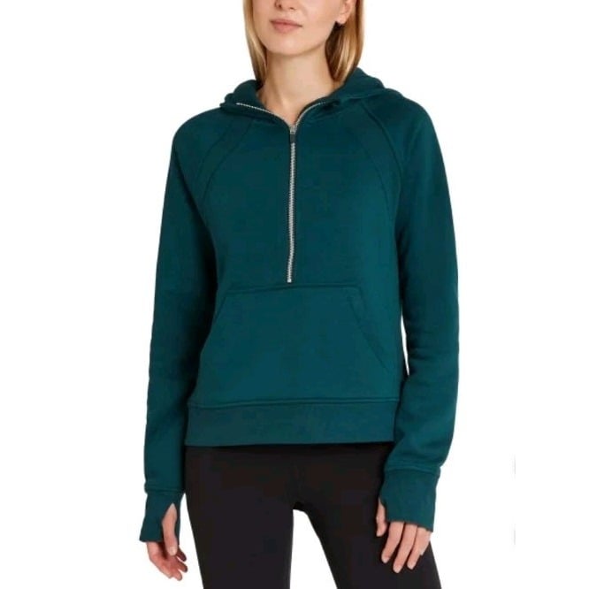 Danskin Ladies' Mixed Rib Cozy Half Zip Hoodie, Dark Sea - Green Medium