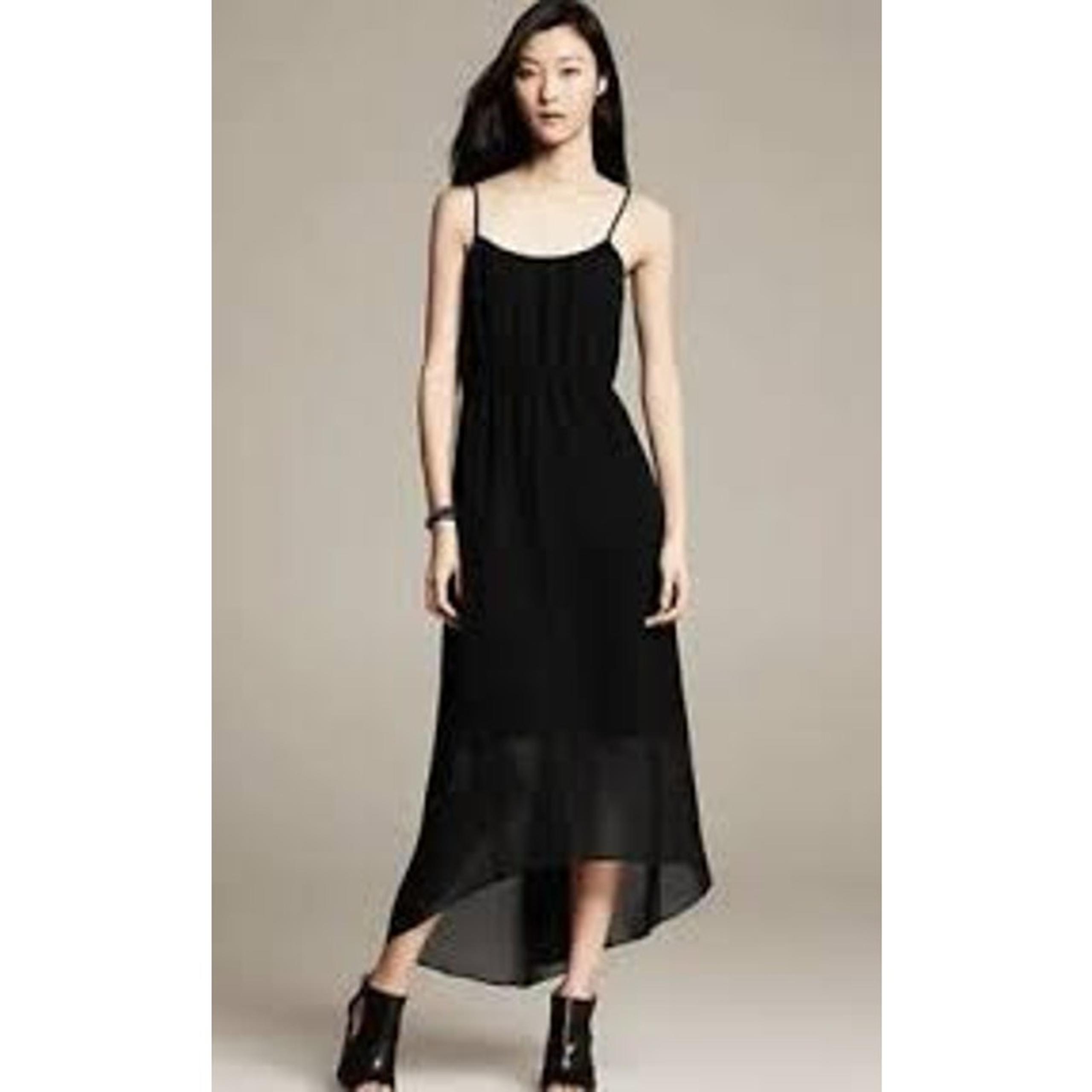 Banana Republic Chiffon Dress Womens Size 0 Patio Black High Low Hem Slip Gown