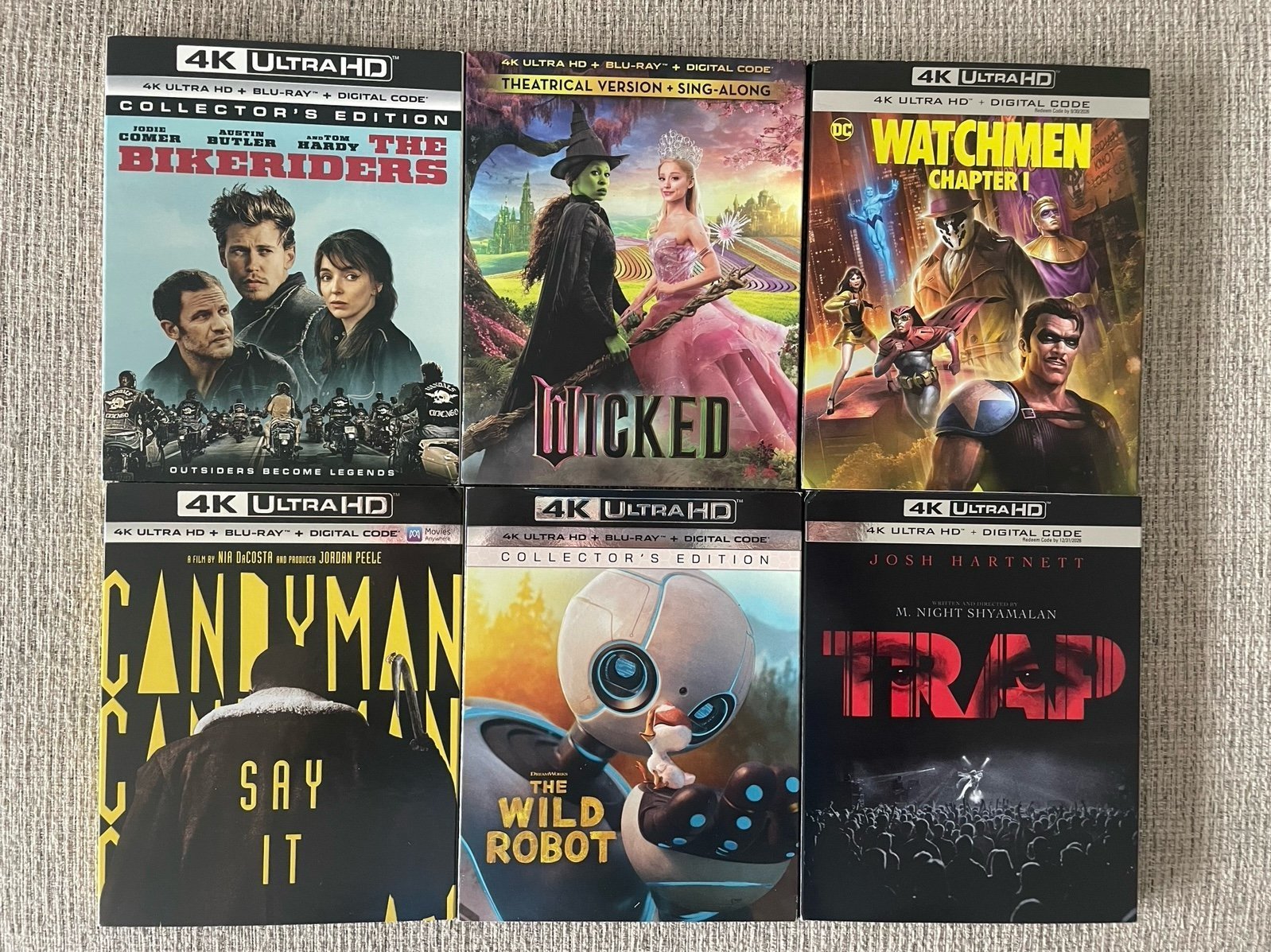 4K Blu Ray Bundle - Wicked, Wild Robot, Trap, Watchmen Chapter 1, Bikeriders