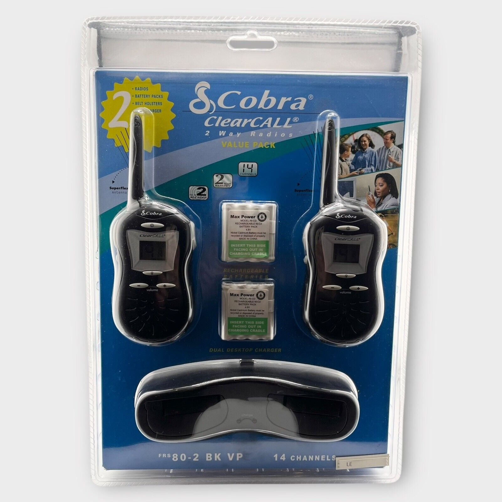 NIB Cobra FRS80 Walkie Talkie set of 2 Clear Call FRS 80 Two Way Radio Black