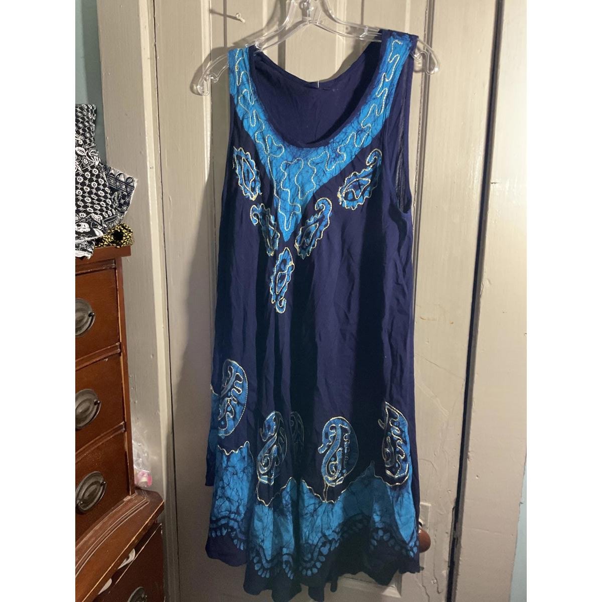 Handcrafted Bohemian Blue Dress with Intricate Embroidery