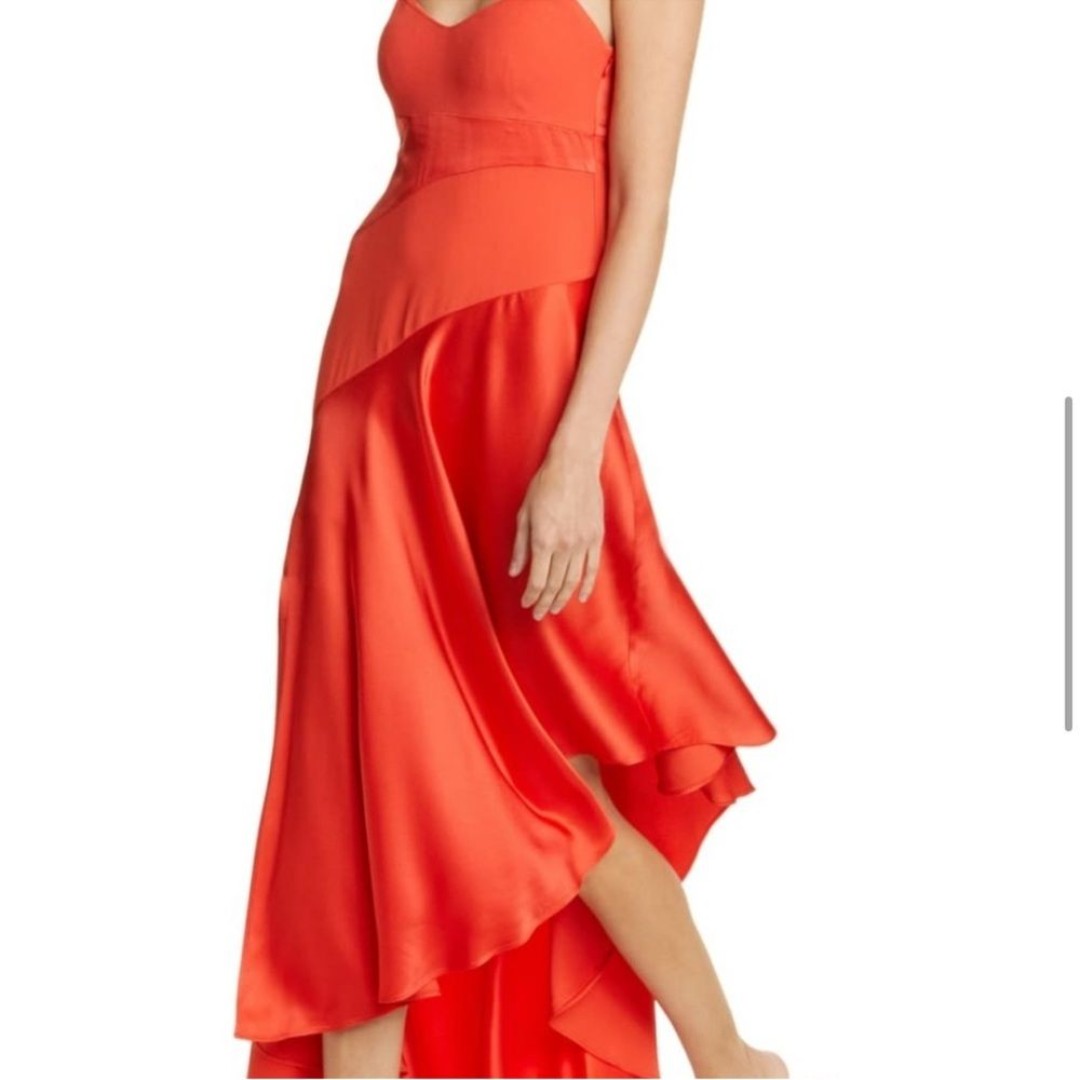 Nicholas Assymetrical satin orangish red gown size 8