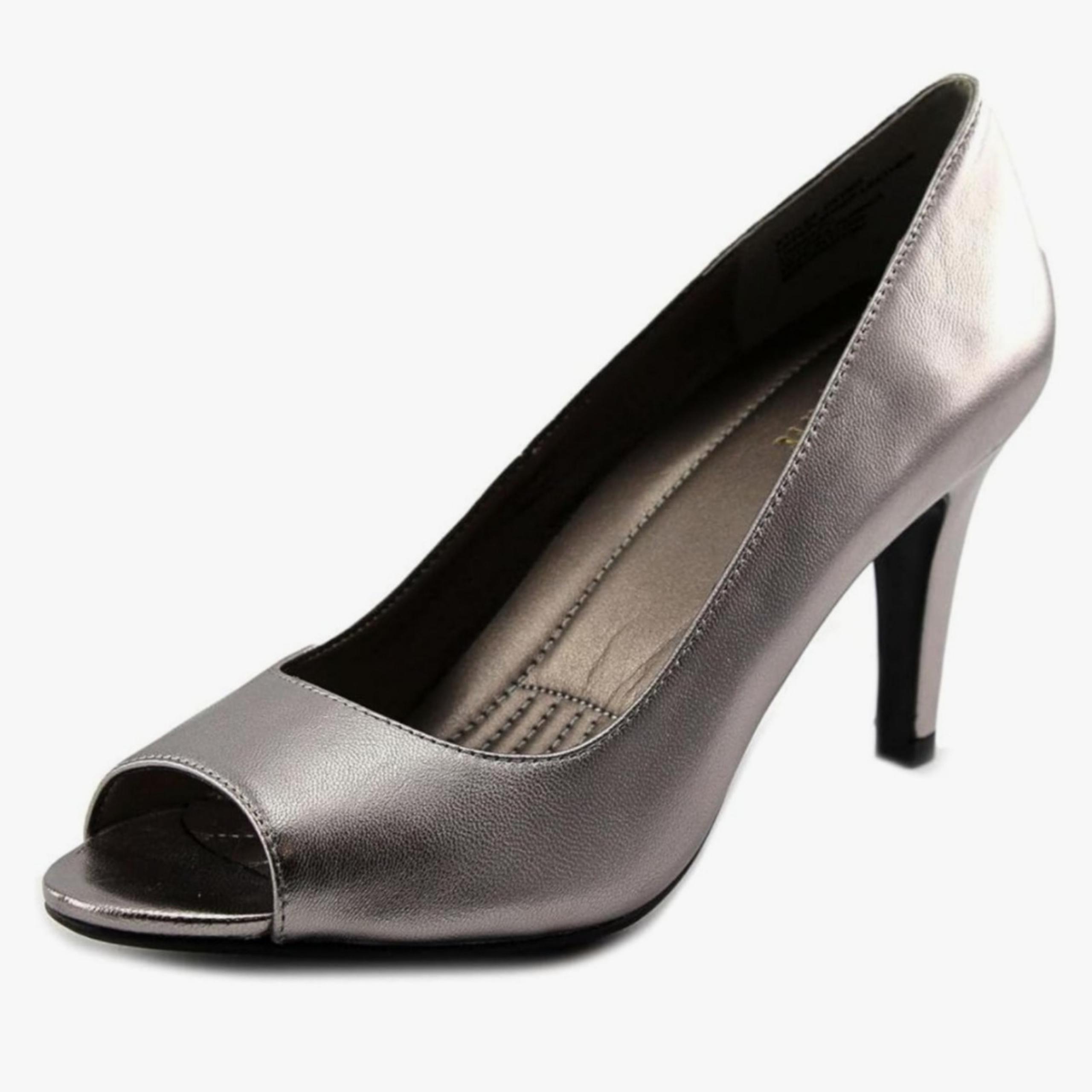 Easy Spirit Keimi Leather Peep Toe Pumps Pewter 8.5
