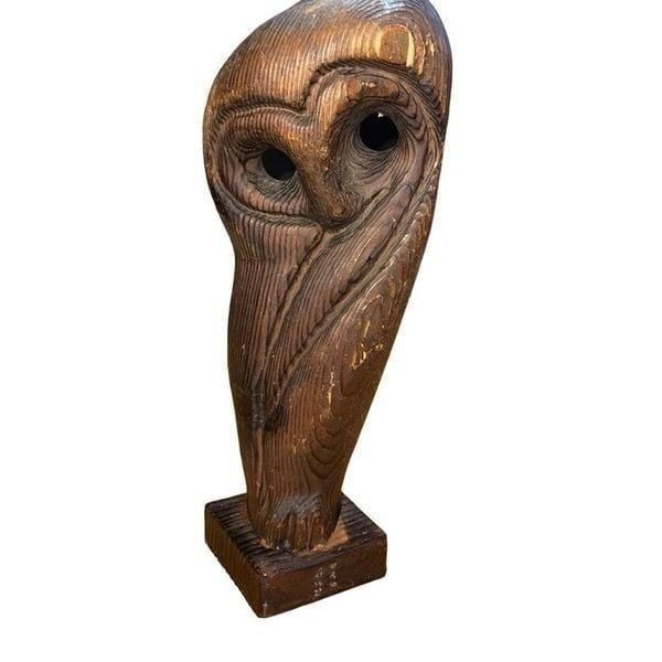 Vintage MCM Owl Authentic WITCO 1960s Wood Brutalist Tiki Sculpture RARE Carved